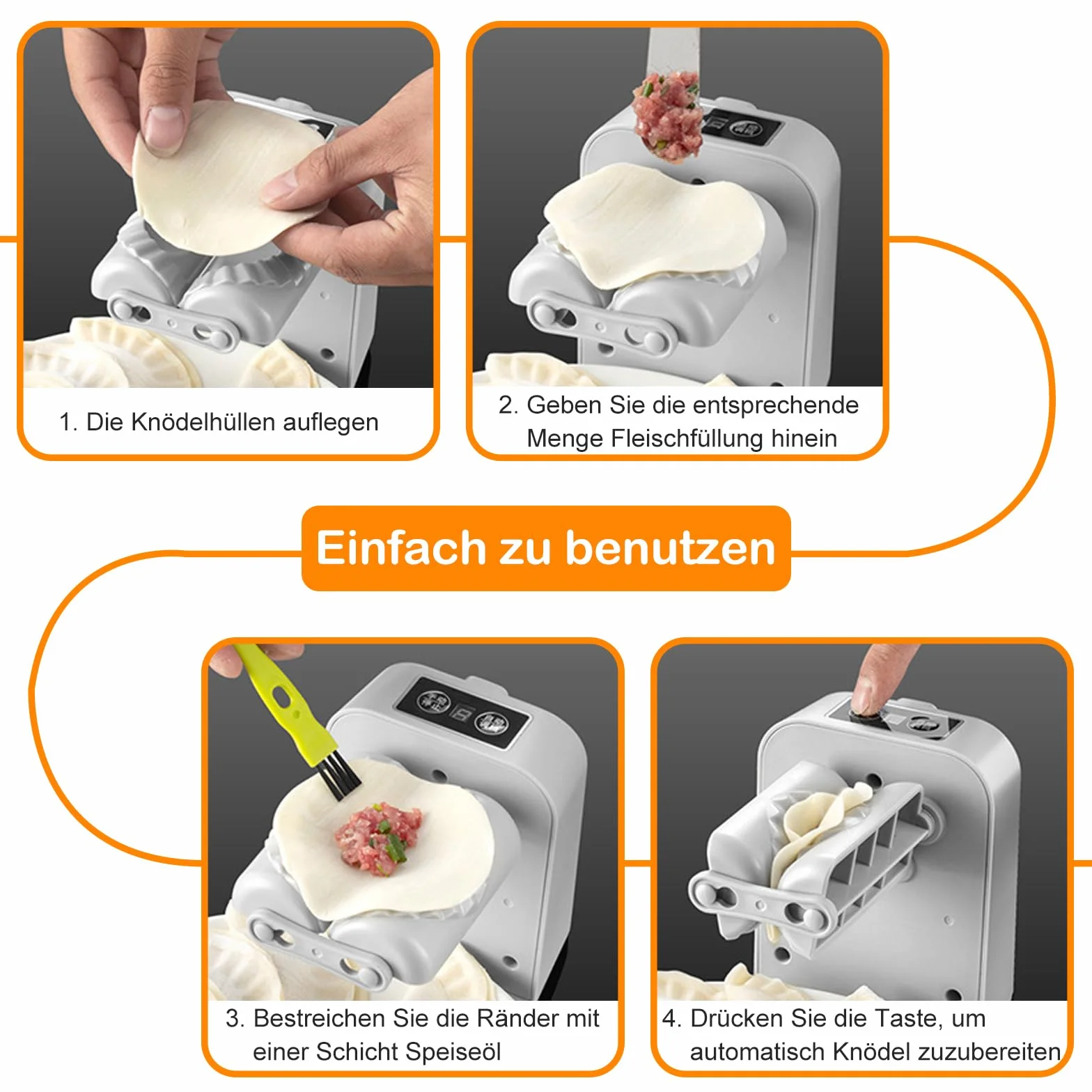 Automatyczna maszyna do pierogów, elektryczna maszynka do pierogów z łyżeczką i szczotką, ładowanie przez USB, 2 tryby pracy, do domu, kuchni, restauracji