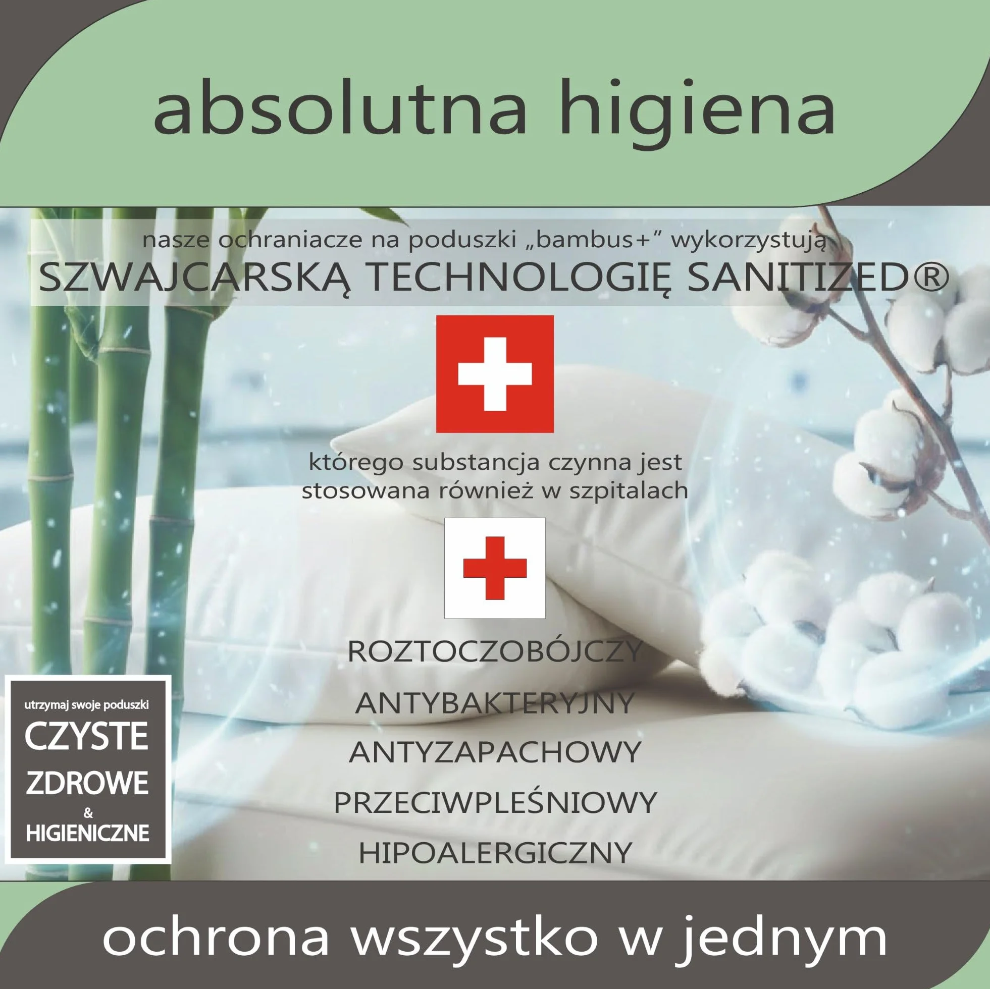 Twillie Ochraniacz na Poduszkę 70 x 90 (Zestaw 2 szt.) Bambus – Premium – Wodoodporny, Zamek i Anti-Acne – z Naturalną Bawełną, Szwajcarski Sanitized® Antybakteryjny – Wyprodukowany w UE