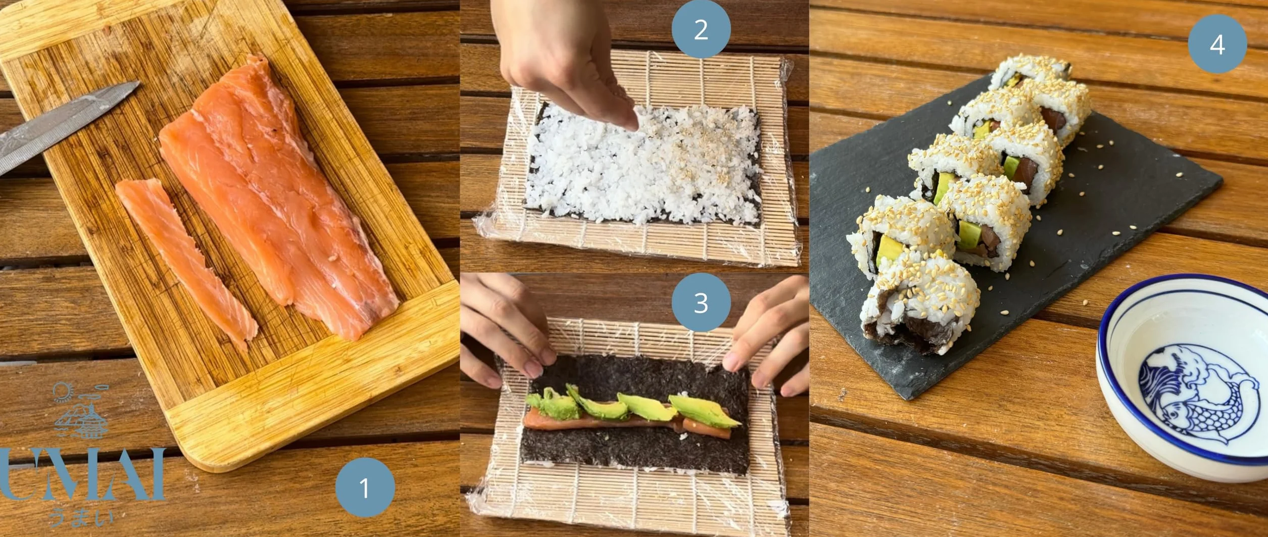 UMAI Sushi Kit Zestaw do Sushi 2 Maty Pałeczki Miski Sojowe Uchwyty z Przepisem