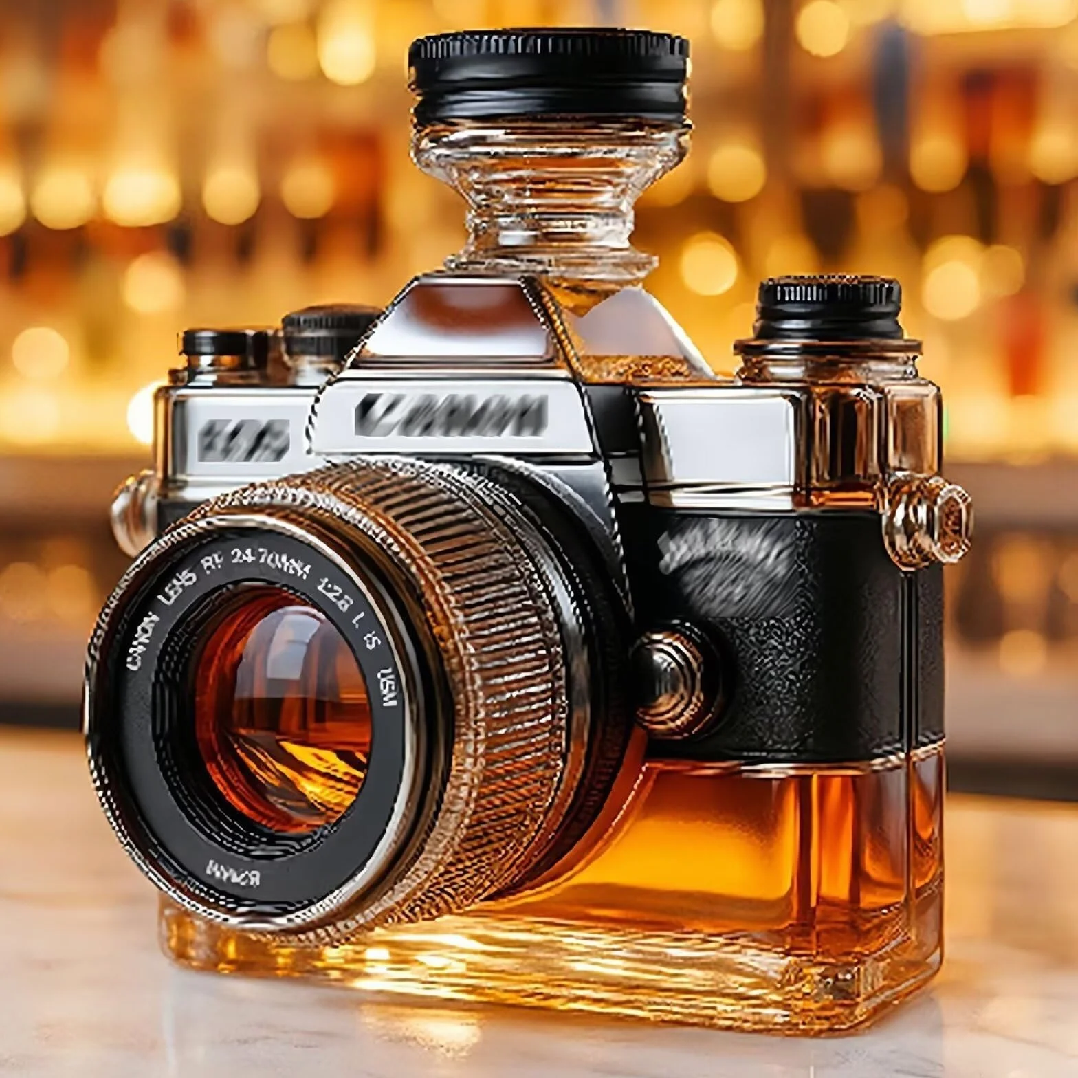 Karafka do whisky – butelka do whisky, szklana butelka w kształcie aparatu, nowatorska ręcznie robiona ozdoba karafki do whisky, butelka kamery Sony