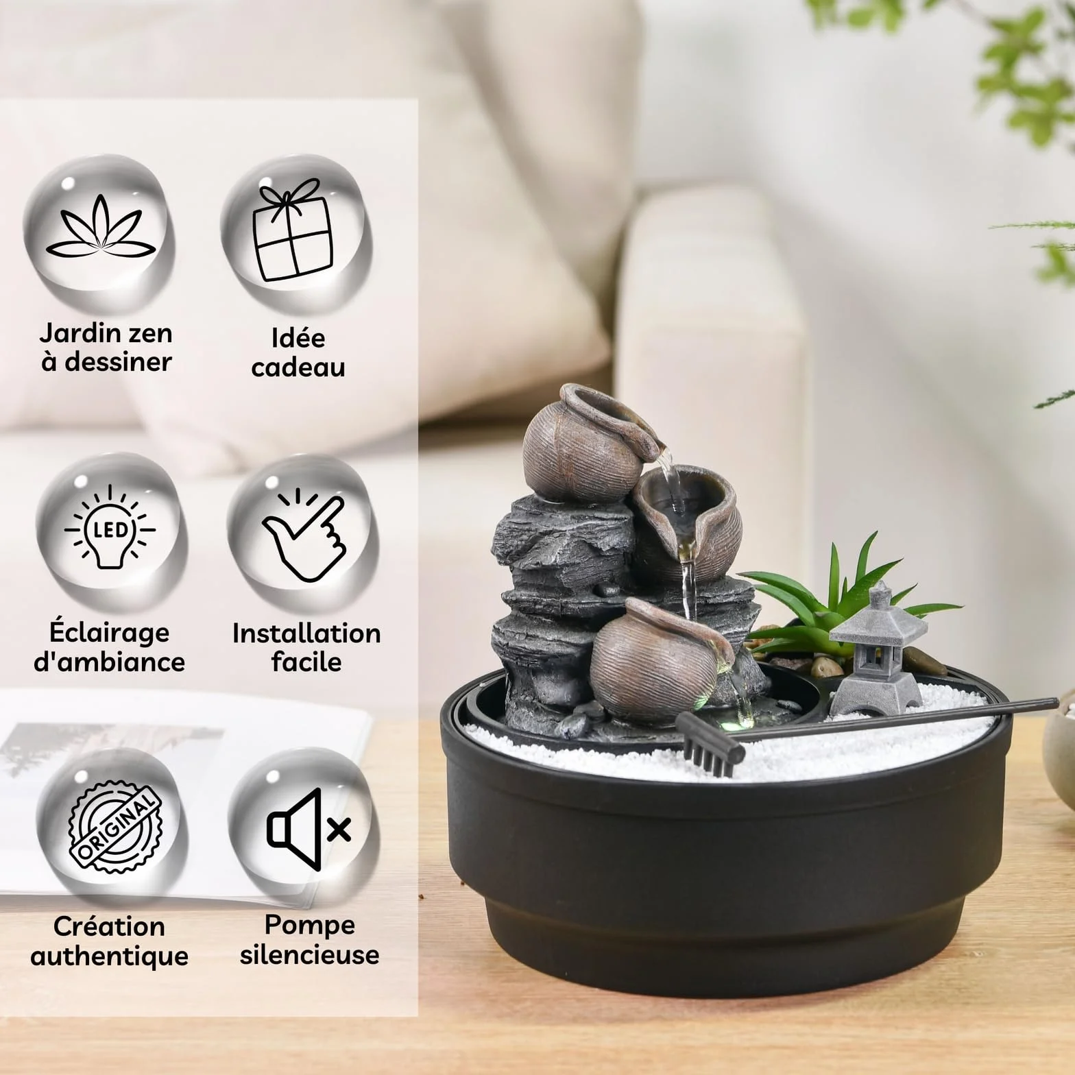 Fontanna ogrodowa Zen Oasis Zen'Light LED kolorowe światło H21 cm