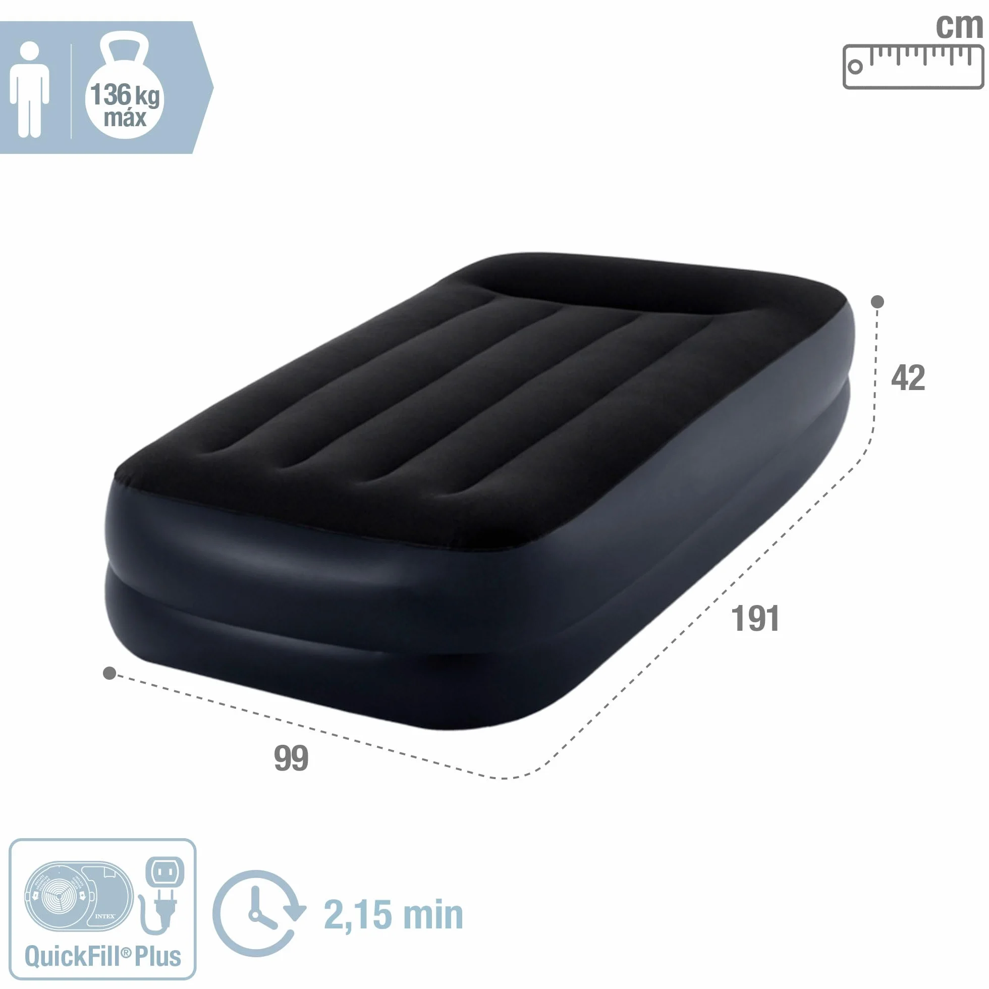 Intex 64122ND Materasso Dura-Beam Pillow Rest Raised Autogonfiante 99x191x42 cm
