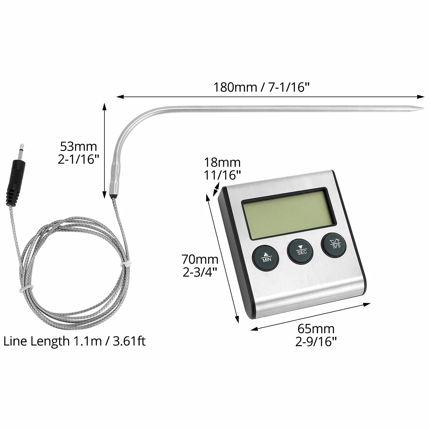 QWORK Cyfrowy termometr kuchenny z sondą do żywności 0-300°C timer LCD