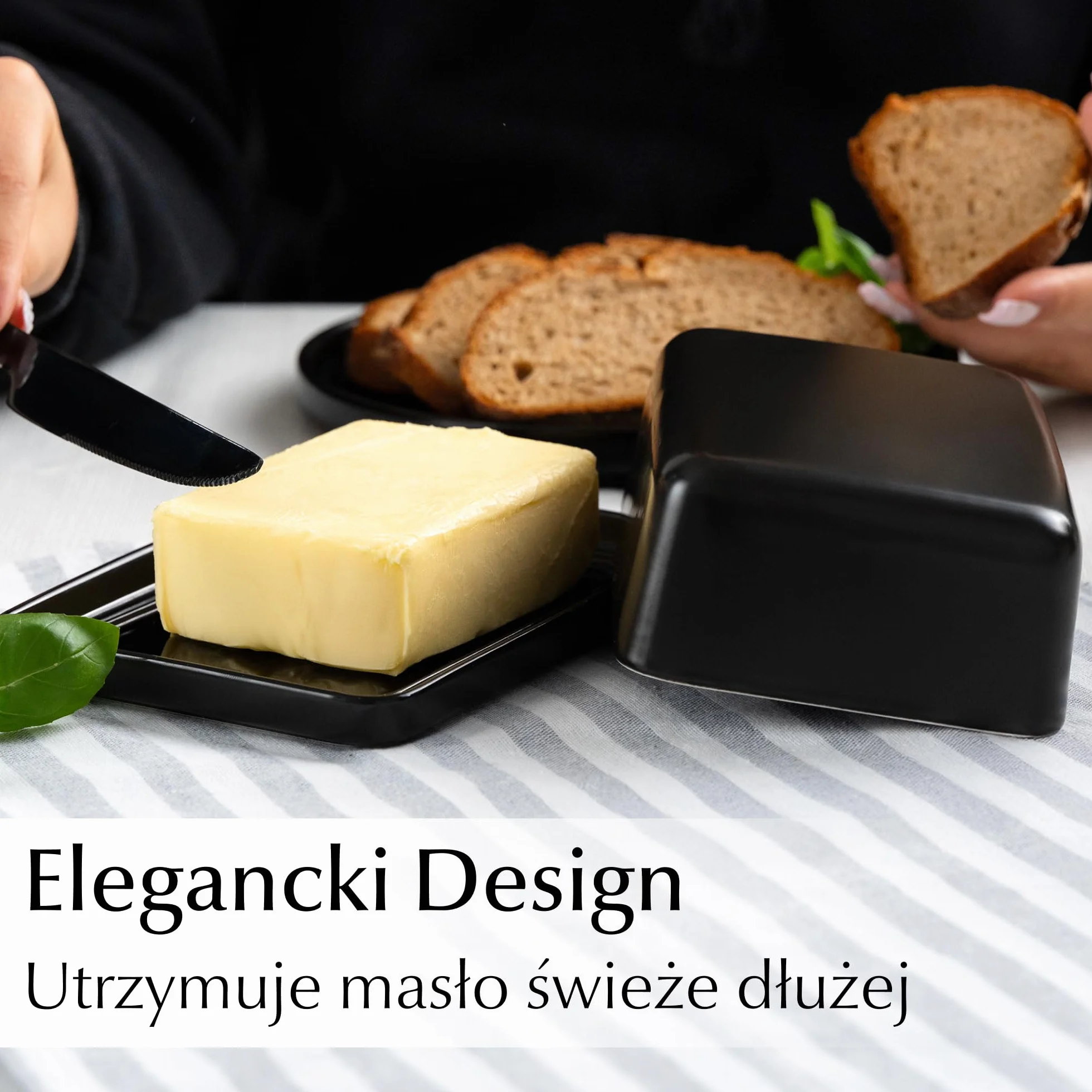 Pojemnik na Masło Ceramika 620 ml z Bambusową Pokrywką Odporny na Mycie w Zmywarce