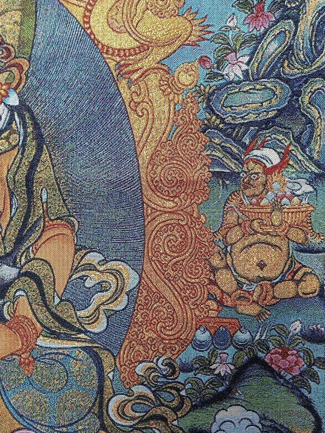 Haft tybetański thangka, thangka fengshui, jedwabny haft tybetański tybetański materiał jedwabny Bon religia żółty Tangka Thangka Mural Fengshui Wall Art do wystroju domu medytacja