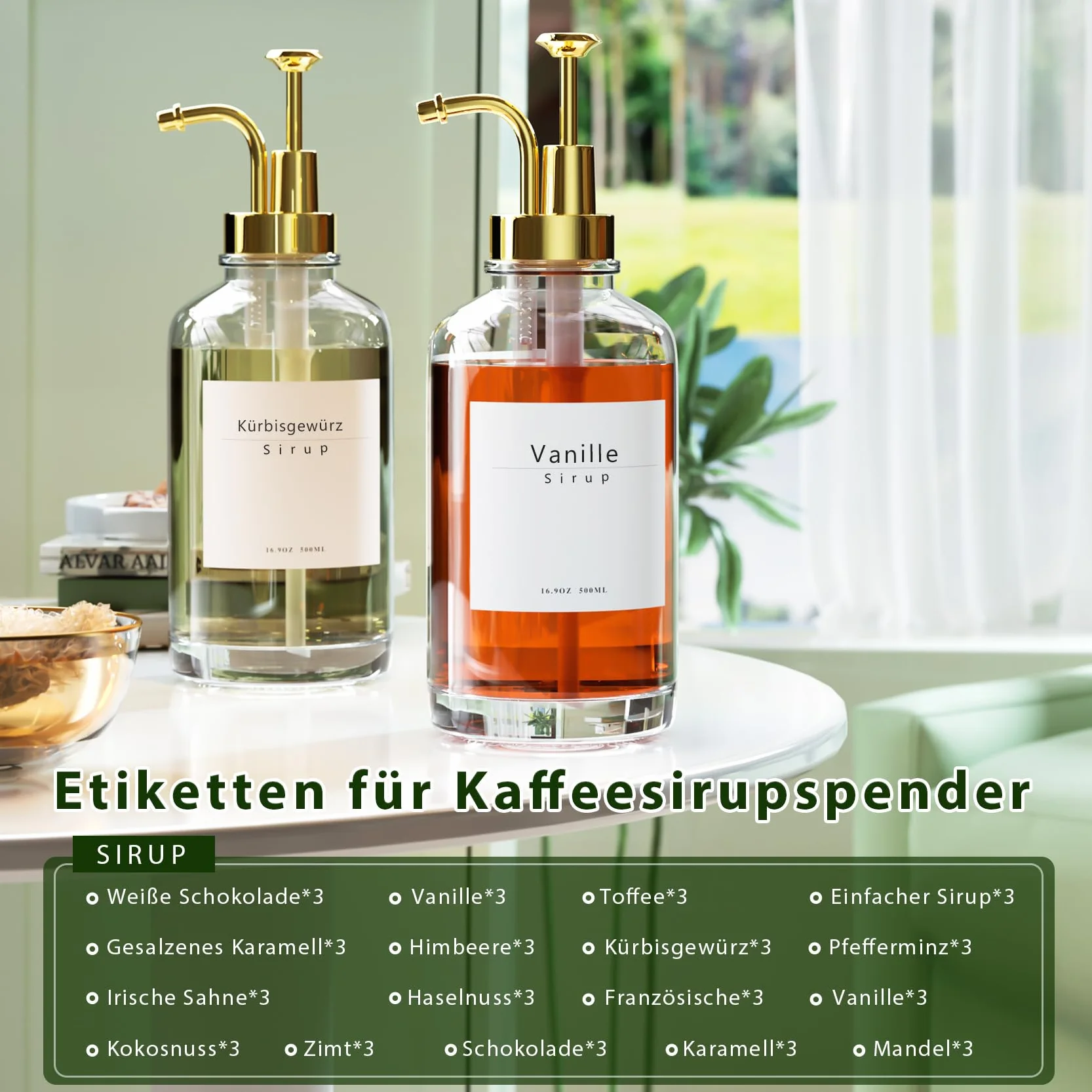 dozownik i syrop do kawy, akcesoria barowe, z 58 etykietami, 500 ml, zestaw 4 szt.