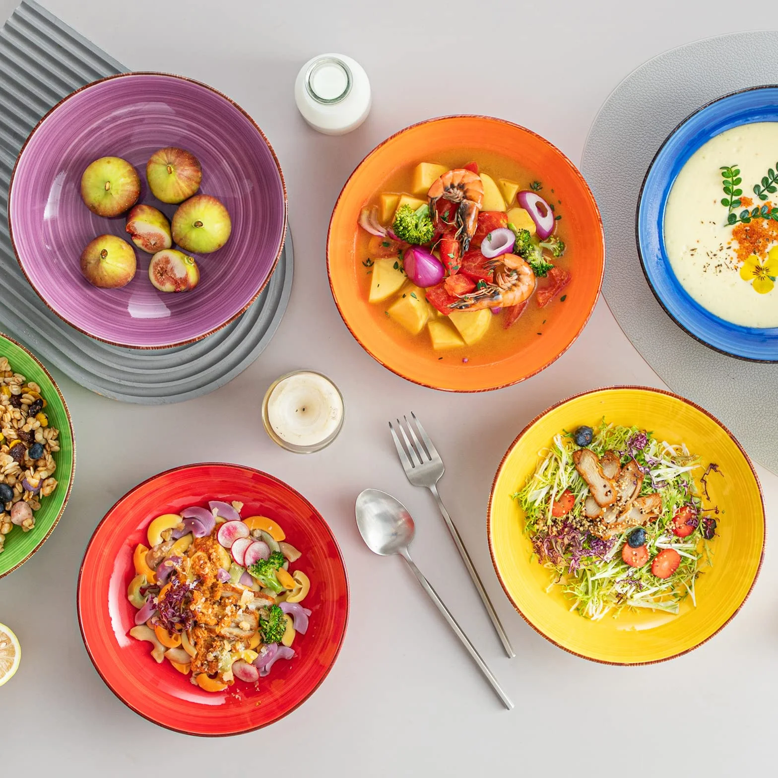 Vancasso Bonita miseczki do zupy z kamionki, zestaw 6 talerzy do makaronu, głębokie talerze do spaghetti, miski do makaronu, miski na ramen, duże miseczki do sałatek, miski wielofunkcyjne