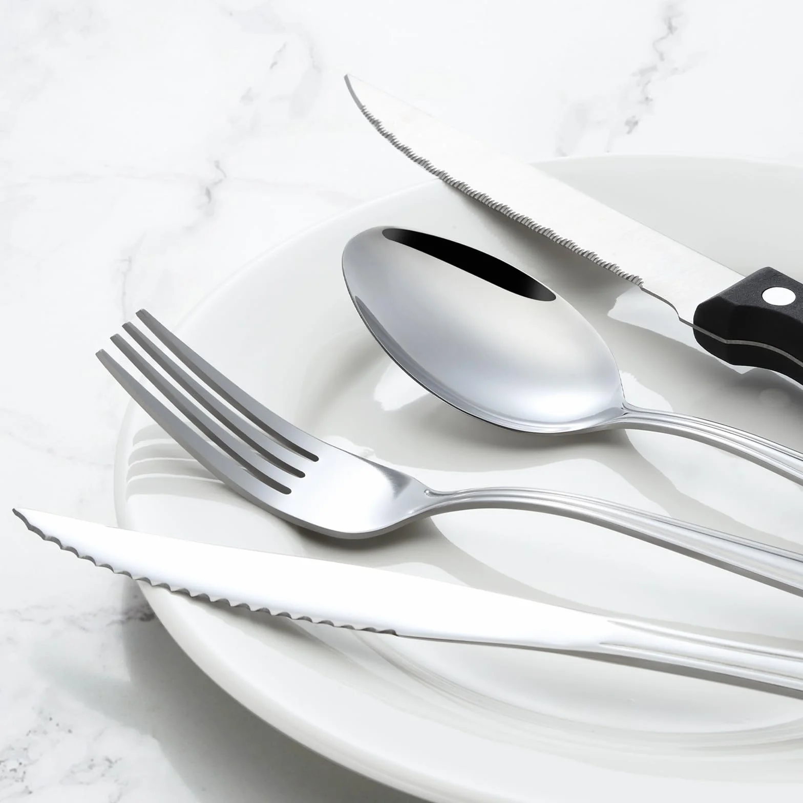 Hunnycook Zestaw sztućców dla 12 osób z nożem do steków, wysokiej jakości stal nierdzewna, 72 sztuki, elegancki zestaw sztućców z nożem, widelcem, łyżką, do domu/restauracji/na imprezę, nadaje się do