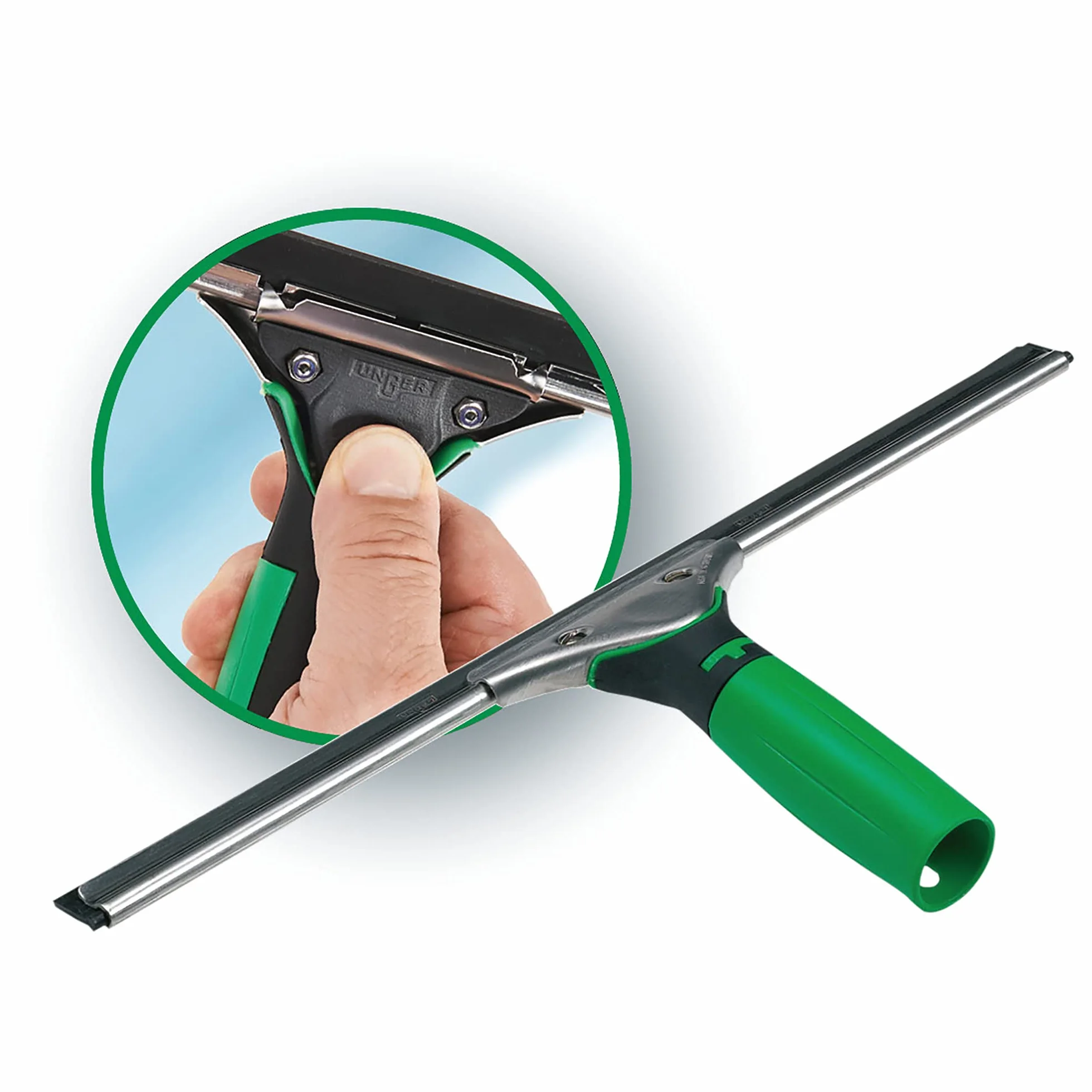 UNGER ErgoTec rakiel do okien 45 cm – gumowy ściągacz, kanał ze stali nierdzewnej i gumowy uchwyt – sprzęt do czyszczenia okien UNGER