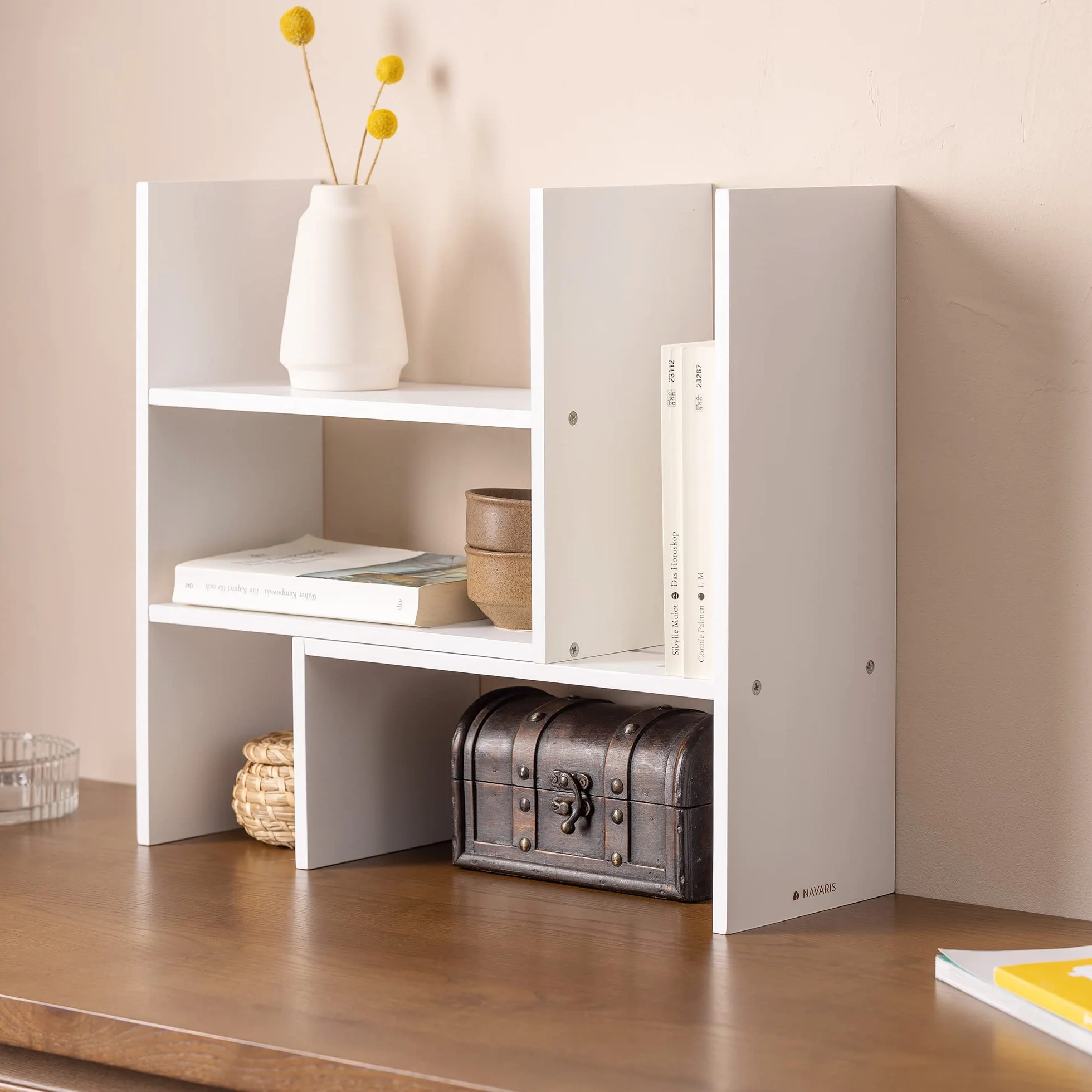 Navaris Bambusowy organizer na biurko 64 x 15,5 x 40 cm regulowany regał narożny biały