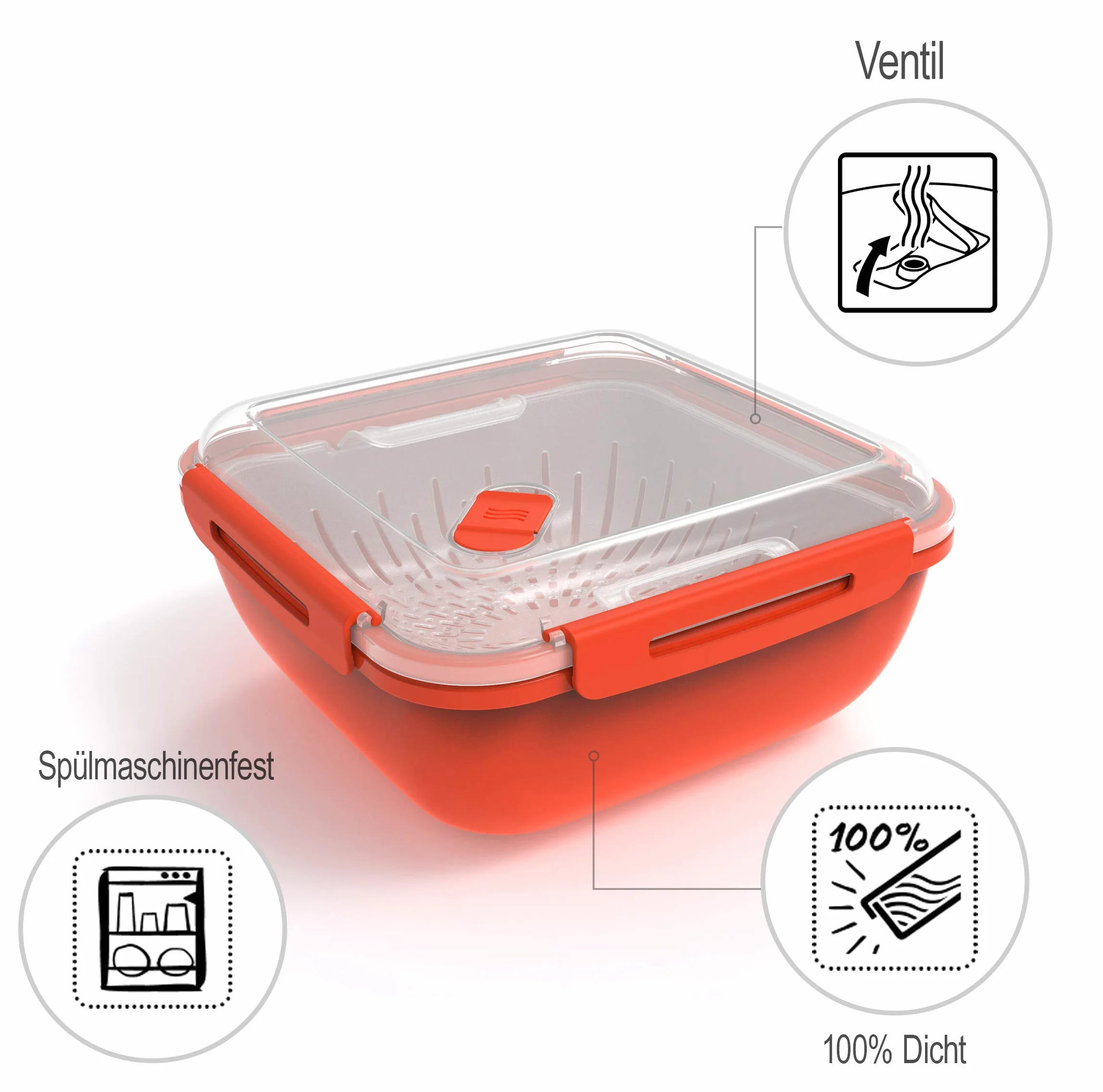 Rotho Memory Microwave szybkowar parowy 1,7 l, z sitkiem, do kuchenki mikrofalowej, tworzywo sztuczne (PP), nie zawiera BPA, czerwony/przezroczysty, 1,7 l (19,5 x 19,5 x 9,1 cm)