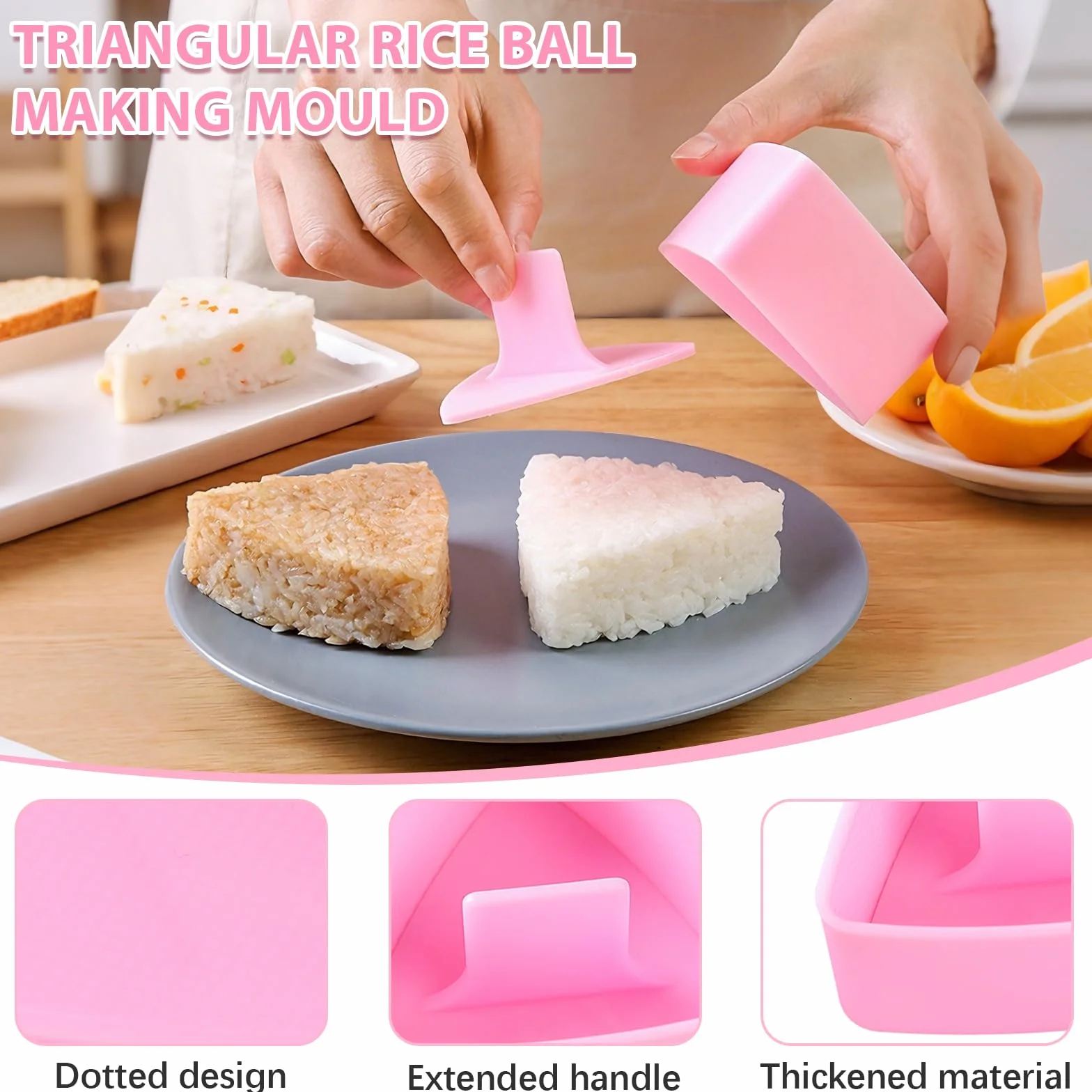 2 sztuki Forma do Onigiri trójkątna, bez BPA, Foremka do Onigiri z łyżką do ryżu, wielokrotnego użytku, Foremka do kulek ryżowych/prasa do formowania dla kuchni rodzinnej DIY Sushi