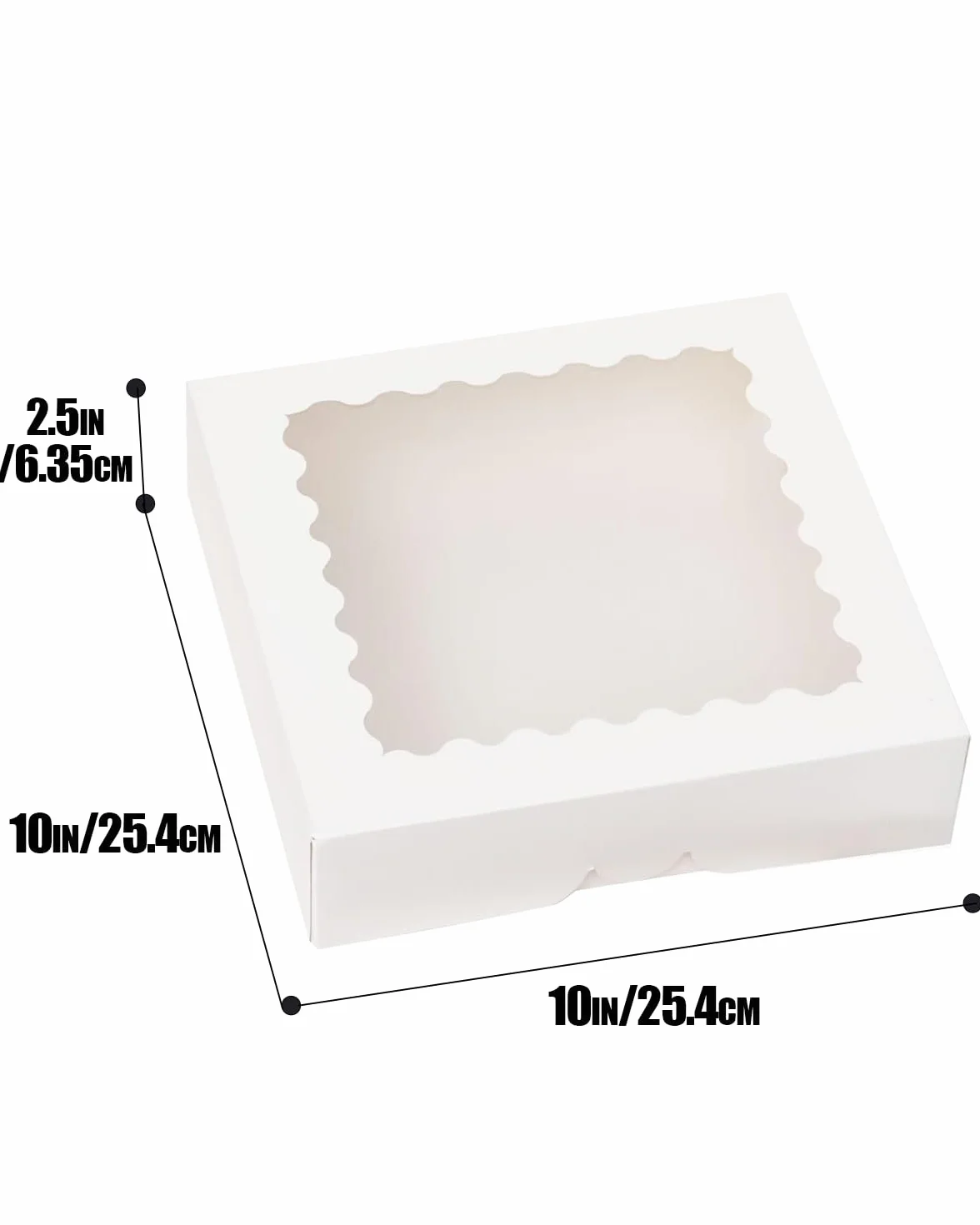 Gcardist Skrzynki na torty z okienkiem, 25,4 x 25,4 x 6,3 cm, 12 sztuk, 10 x 10 x 2,5 cala, kolor biały