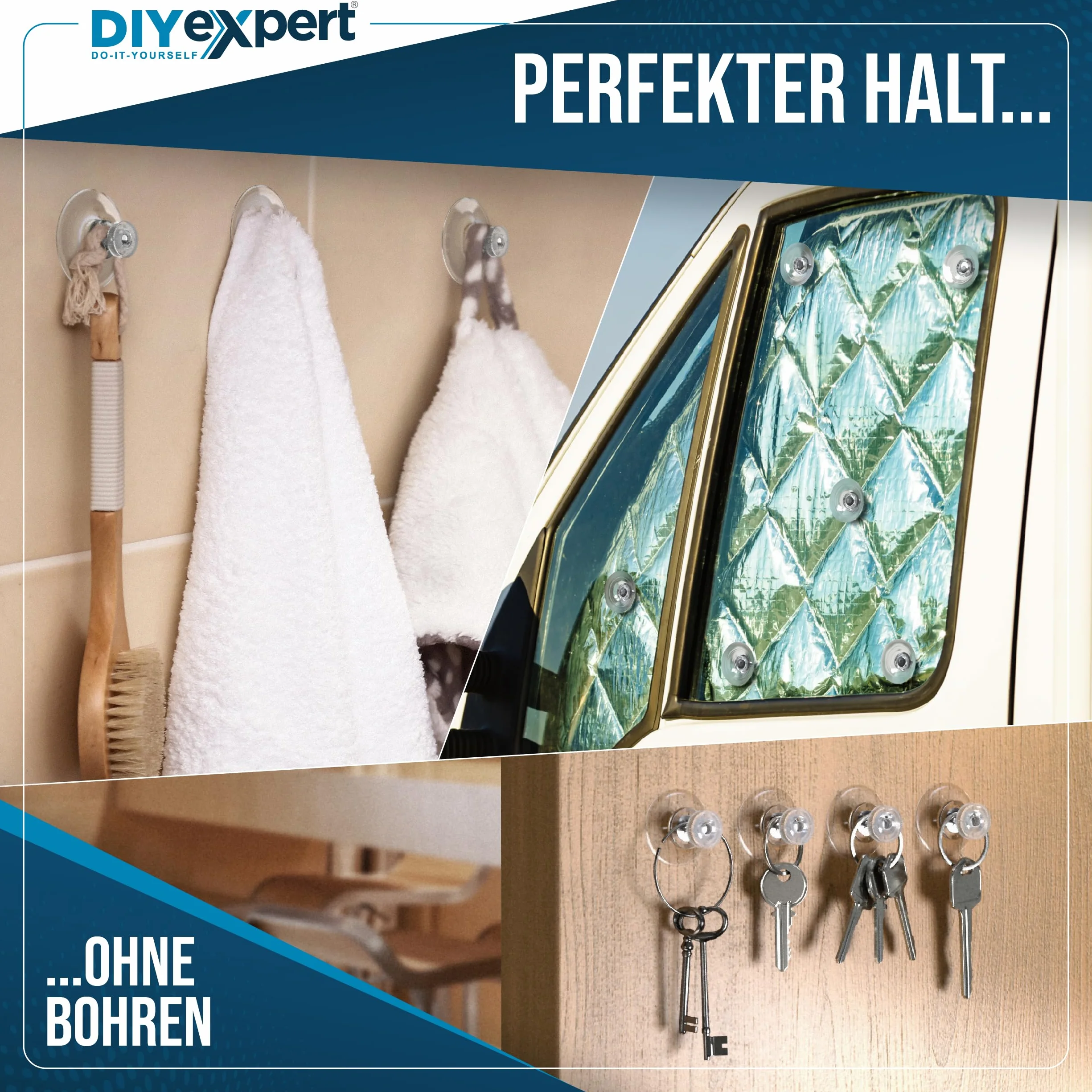 DIYexpert® 4 x przyssawka Ø 50 mm, z gwintem M4 x 10 mm, w zestawie nakrętki radełkowane przezroczyste - wyprodukowano w Niemczech
