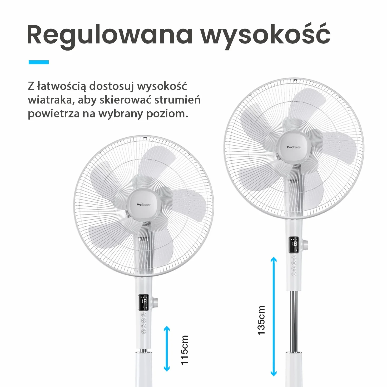Pro Breeze Wiatrak Stojący Oscylujący 28W, Duży Pionowy Cichy Wentylator Podłogowy z Silnikiem DC, 40cm, 26 Prędkości, Biały