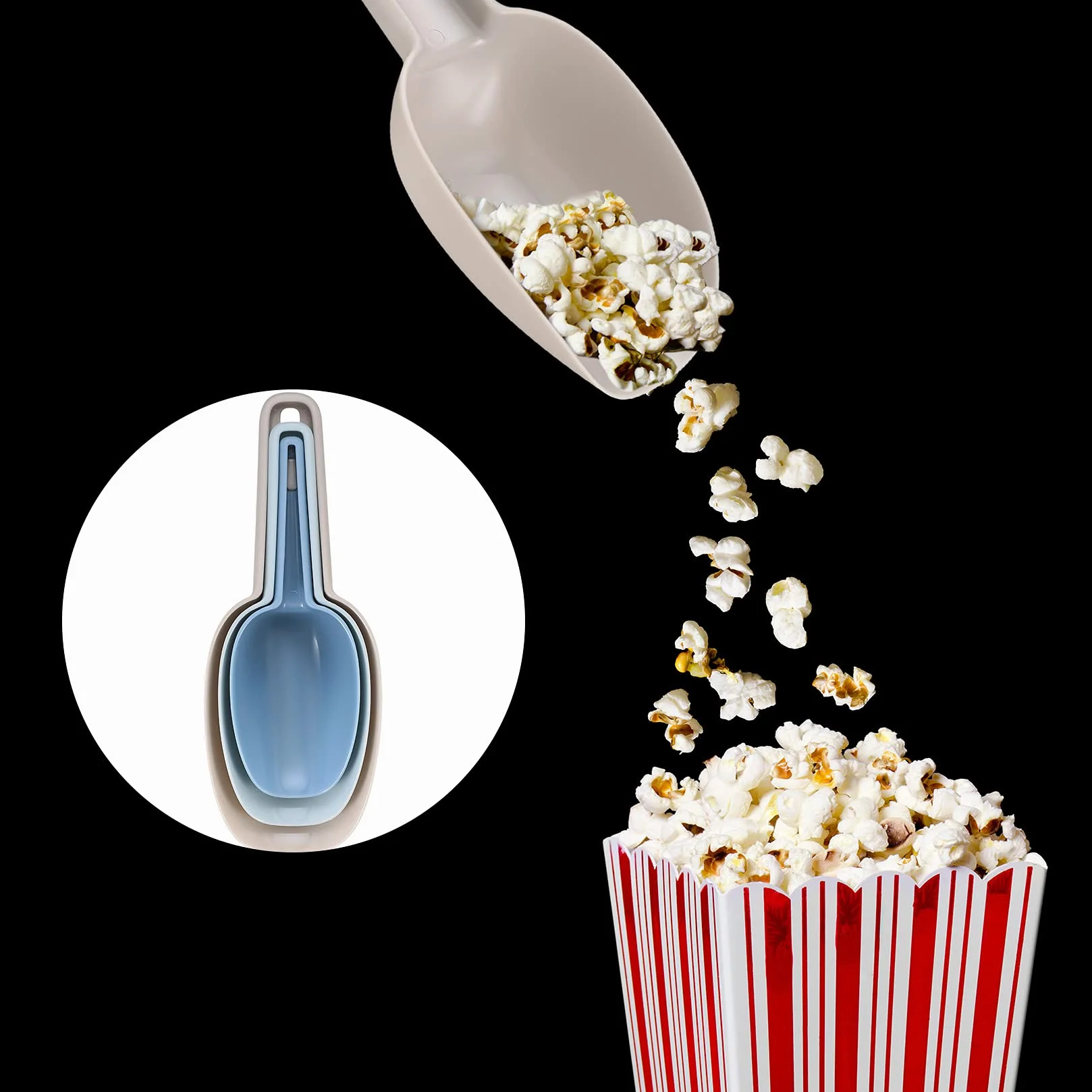 Łopatka do lodu, z tworzywa sztucznego, do mąki, żywności, popcornu, użytku domowego, zbóż, kuchni, bufetu, imprez, orzechów, przypraw, słodyczy, zestaw 3 szt