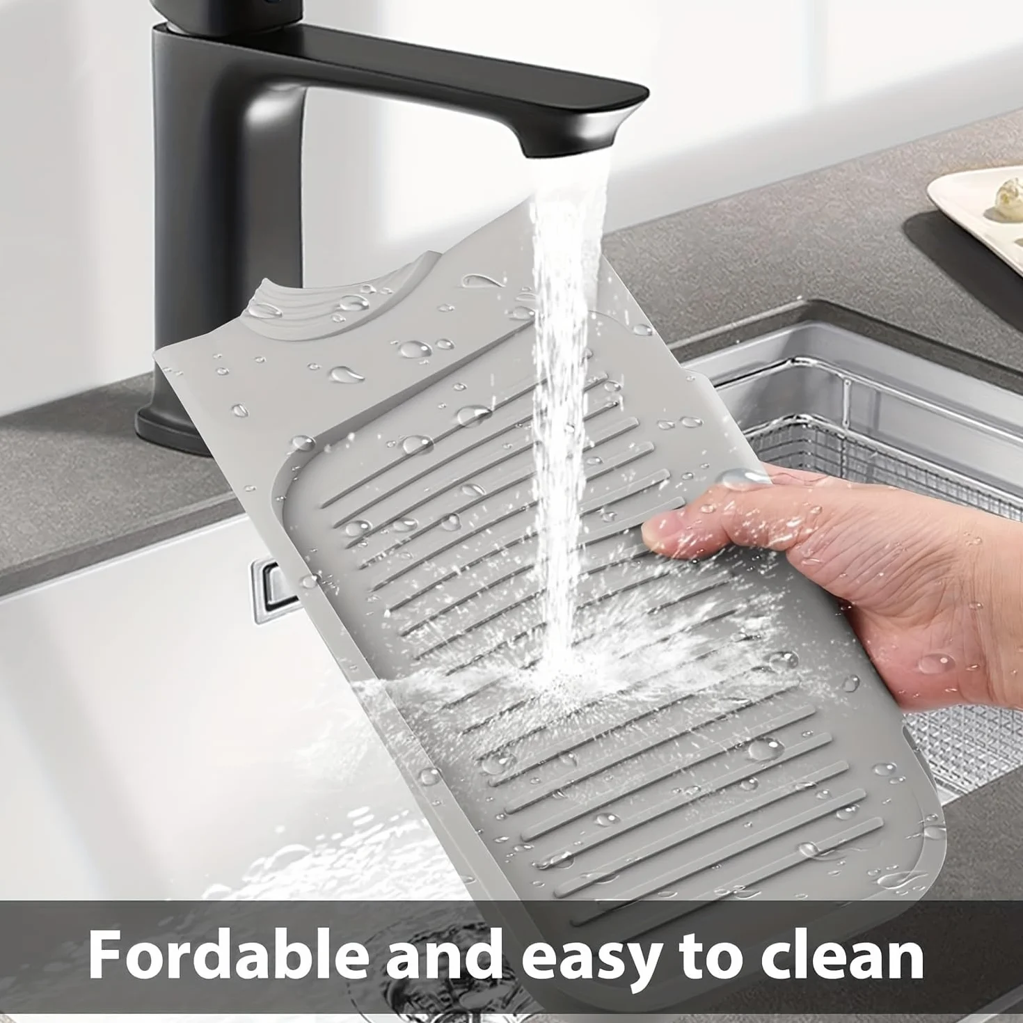 Kitchen Sink Splash Guard,45 x 14 cm silikonowa mata ociekowa do kranów 3,5-6 cm (zielona)