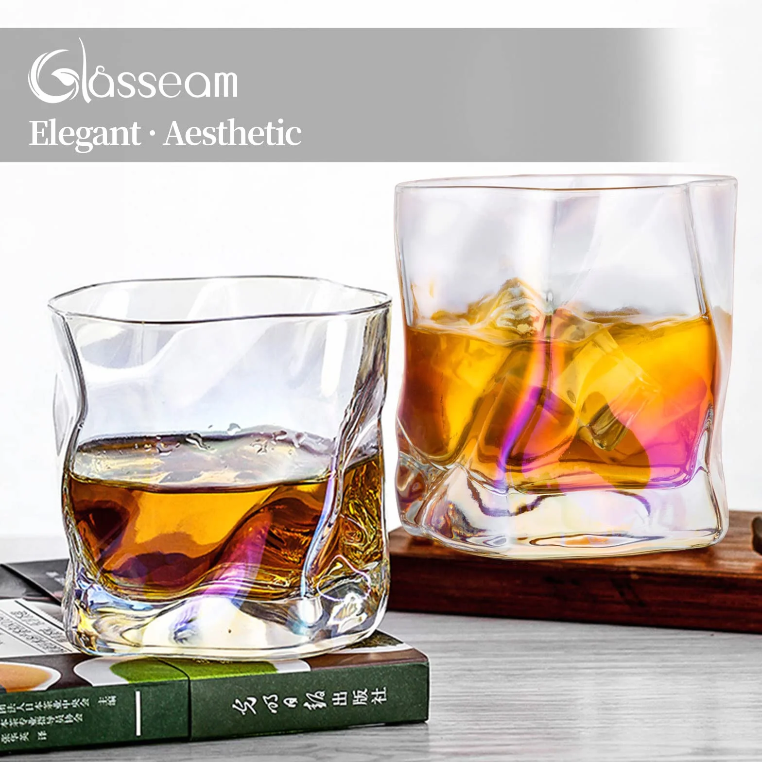 Zestaw 6 Nieregularnych Szklanek do Whisky - Upominek dla Mężczyzn na Urodziny, Dzień Ojca, Emeryturę - Dla Męża, Dziadka - Do Rumu, Ginu, Burbona