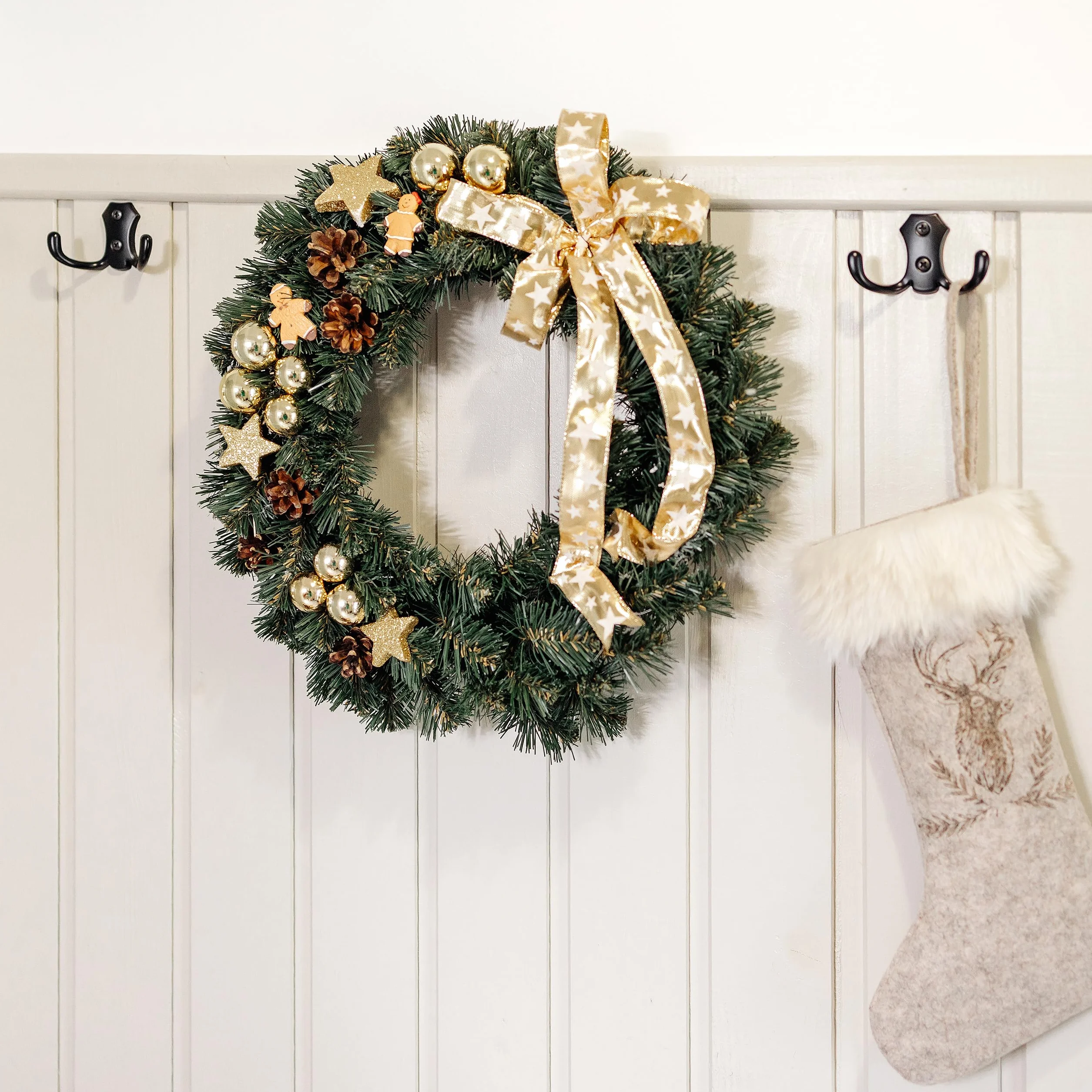 Creative Home Sztuczny Świąteczny Wieniec Bożonarodzeniowy Złoty 35 cm Dekoracja na Drzwi