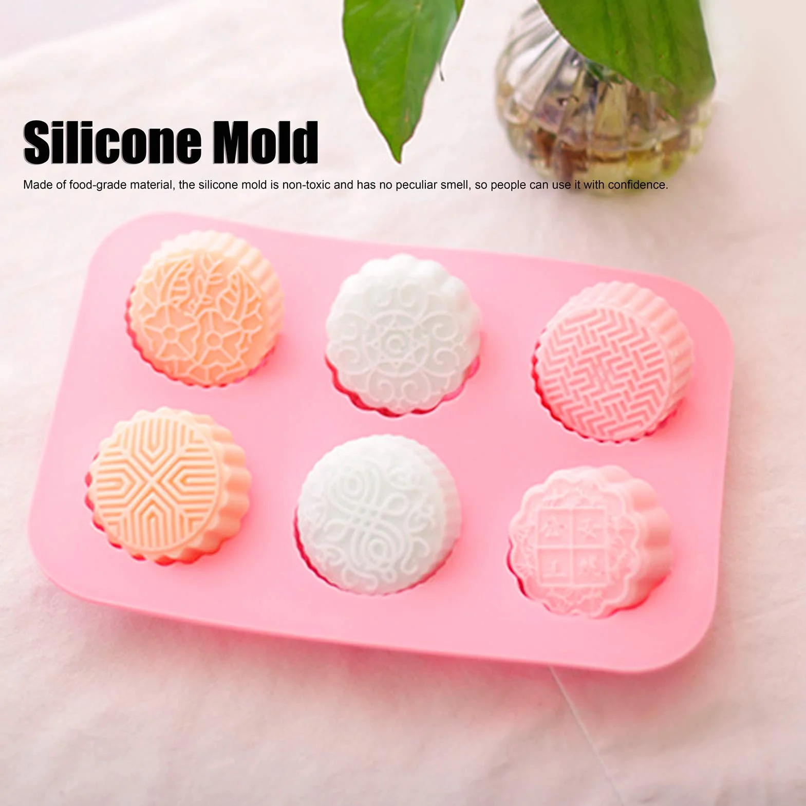 6 Siatki Mooncake Silikonowe Formy DIY Pieczenie Ręcznie Robione Mydło Formy na Deser Narzędzie Kuchenne Oczyszczona Woda Zmywarka do Puszki do łatwej Czyszczenia Silikonowe Ciasta