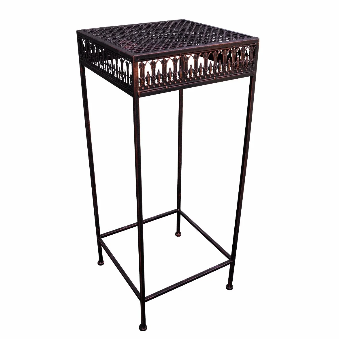 Metalowy taboret na kwiaty/stolik pomocniczy antyczny brązowy prostokątny rozm. L (P-859)
