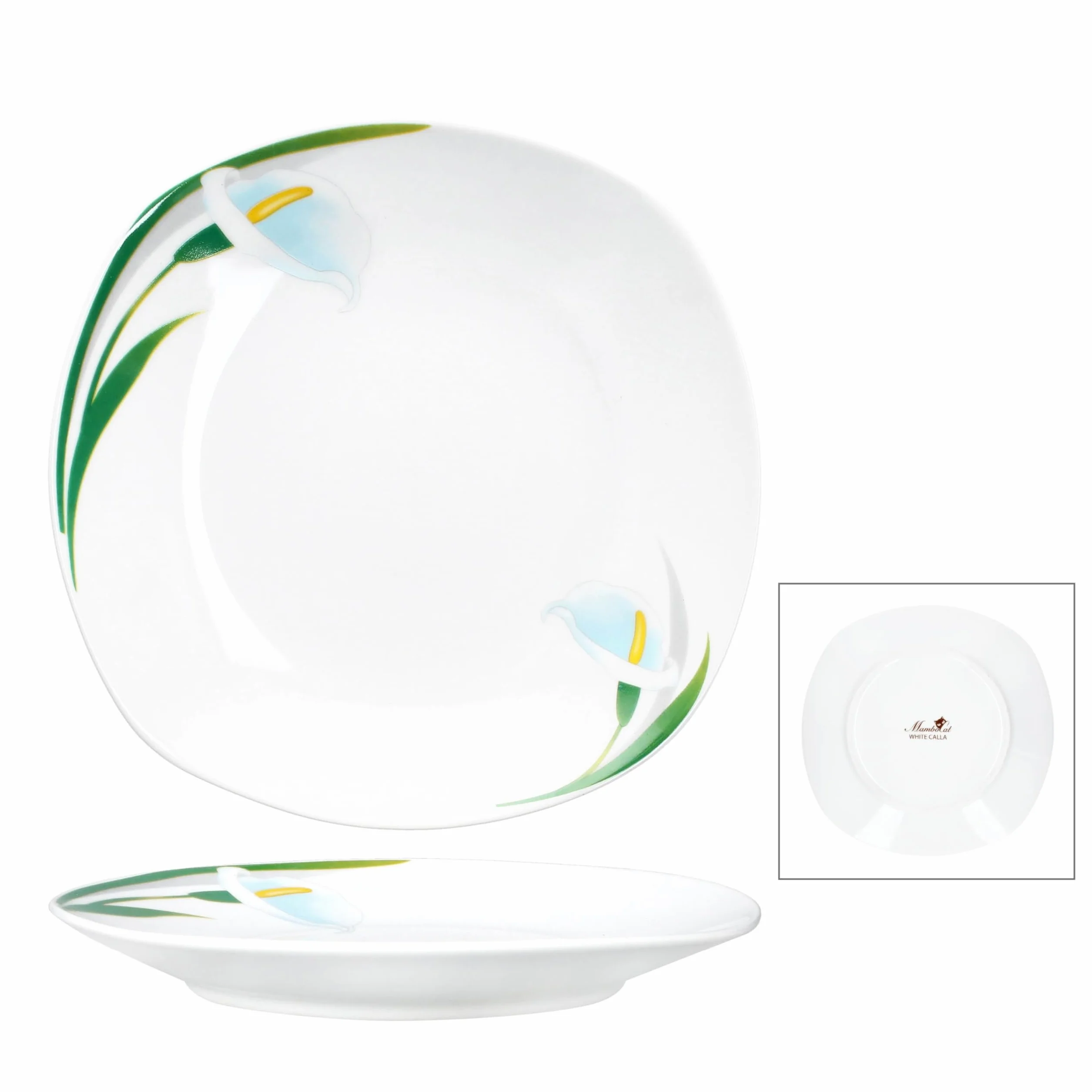 MamboCat Zestaw 6 talerzy do ciasta White Calla, stylowe porcelanowe talerze śniadaniowe z motywem kwiatowym, dla 6 osób, małe talerze do sałatek, deserów, przekąsek itp.