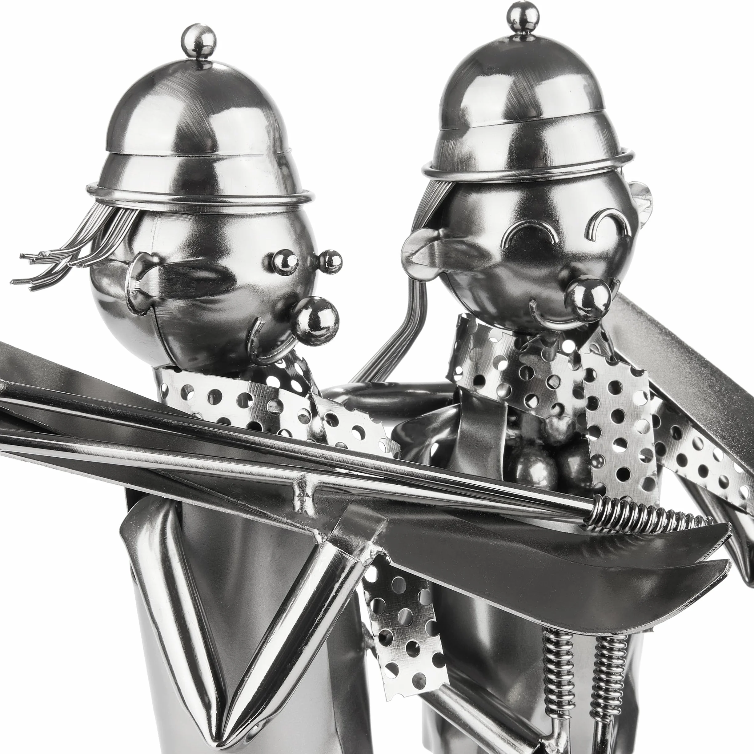 BRUBAKER Metalowa Rzeźba Uchwyt na Butelkę Wina z Nartami i Kijkami - Prezent dla Narciarzy