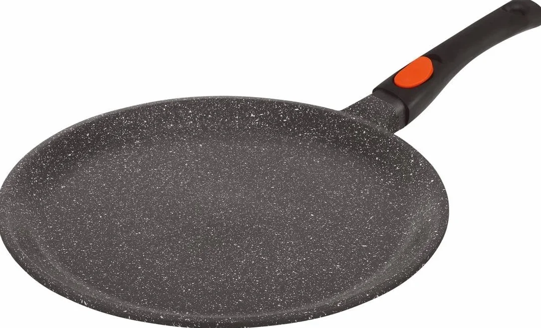 Kamberg – patelnia do naleśników, 32 cm, zdejmowany uchwyt, odlew aluminiowy, powłoka o wyglądzie kamienia, do wszystkich rodzajów kuchenek, również indukcyjnych, nie zawiera PFOA, aluminium