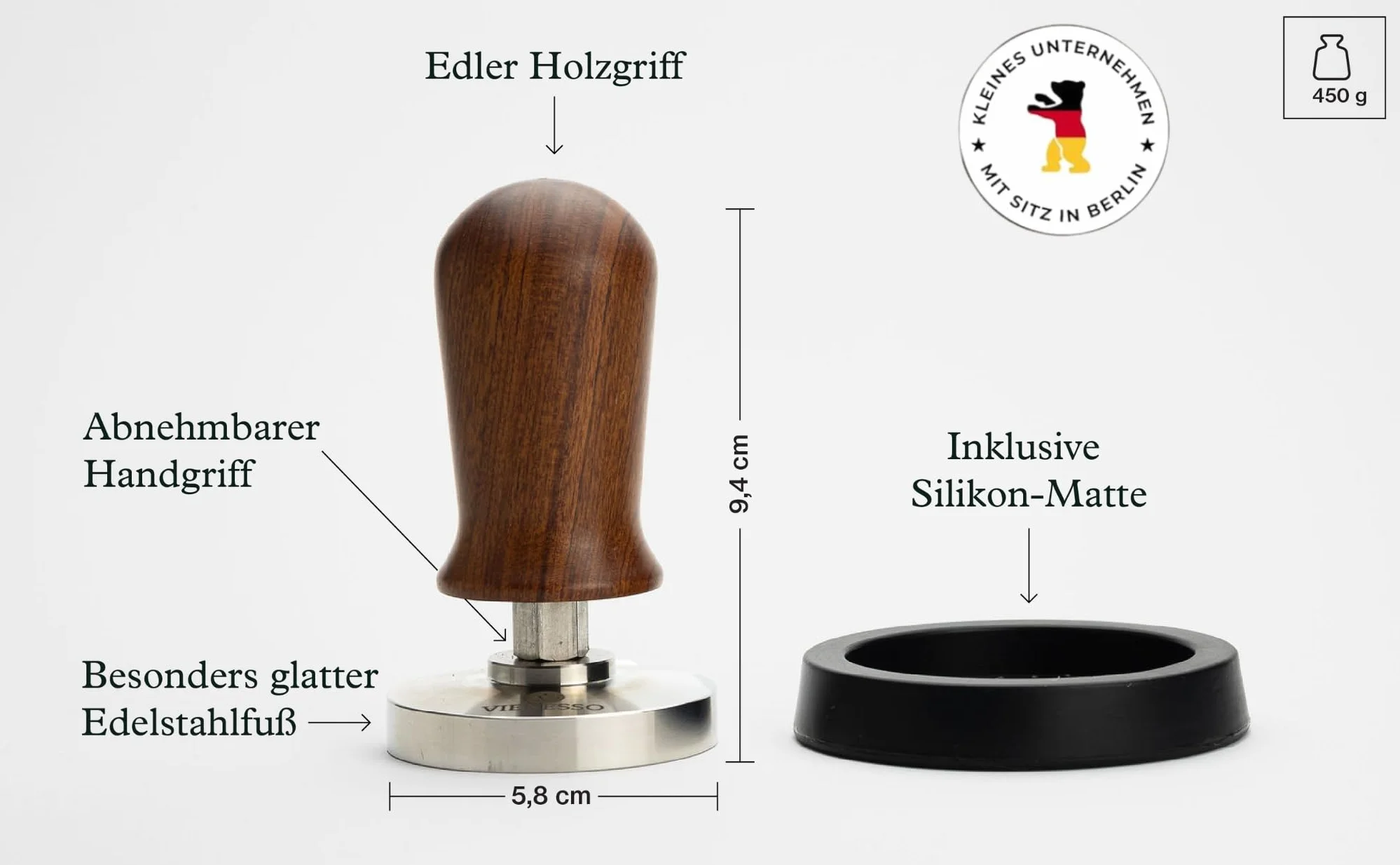 Profesjonalny zestaw tamperów Barista – regulacja ciśnienia z naciskiem ok. 14 kg dzięki zintegrowanej sprężynie – stempel do kawy ze stali nierdzewnej i uchwytem z drewna różanego wraz z