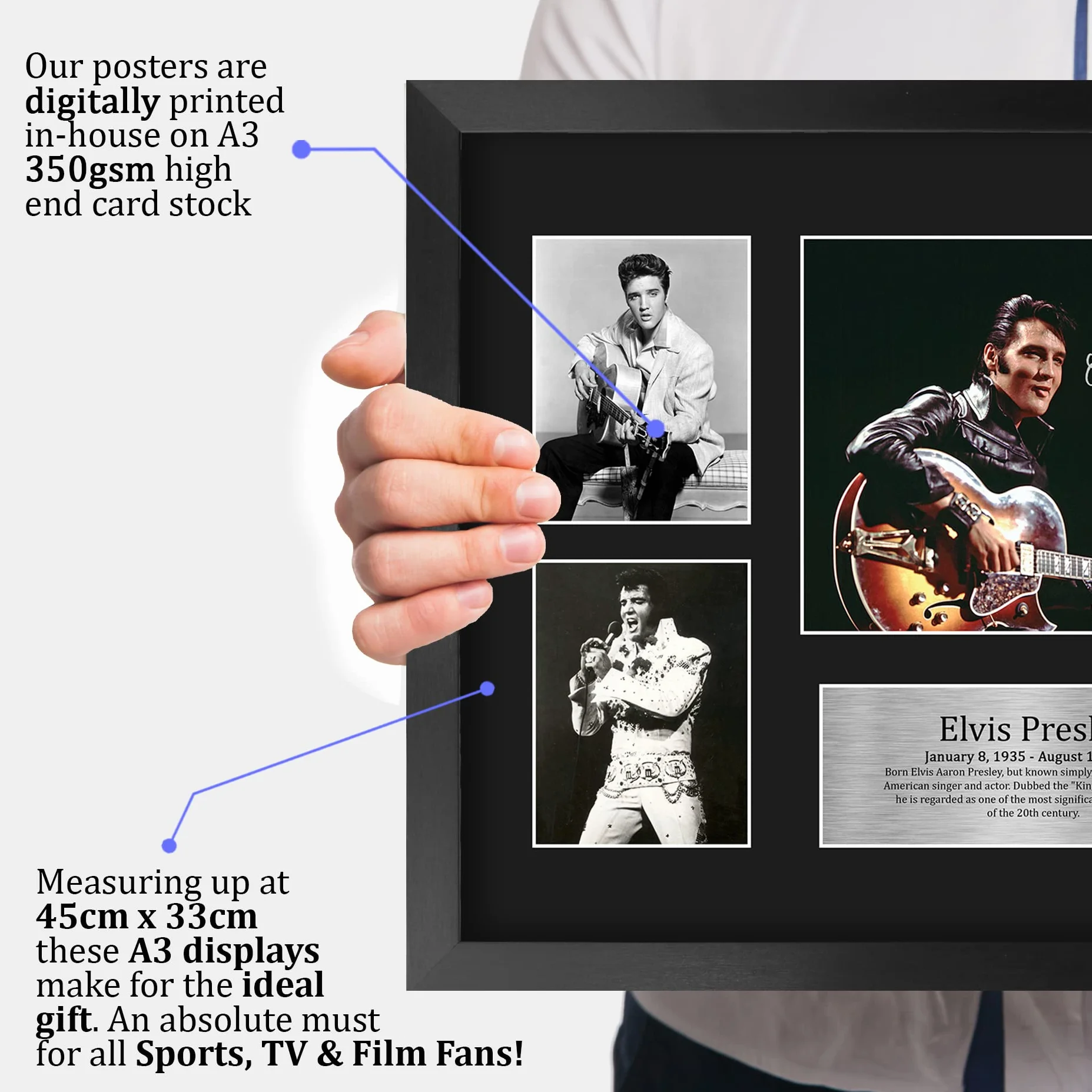 Elvis Presley Muzyczne Zdjęcie Z Autografem A3 Framed Pamiątka Dla Fanów