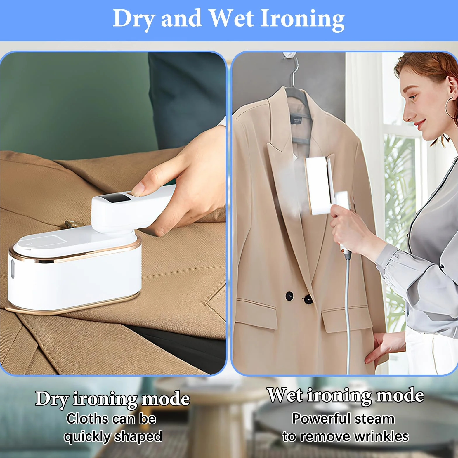 Steam Iron Travel Steamer with LCD Screen, 10S Fast Heat-up 2000W Steamer Clothing with 180° Rotatable Handle, Portable Handheld Clothes Steamer, 3 Steam Levels for Travel, Home, Office Y