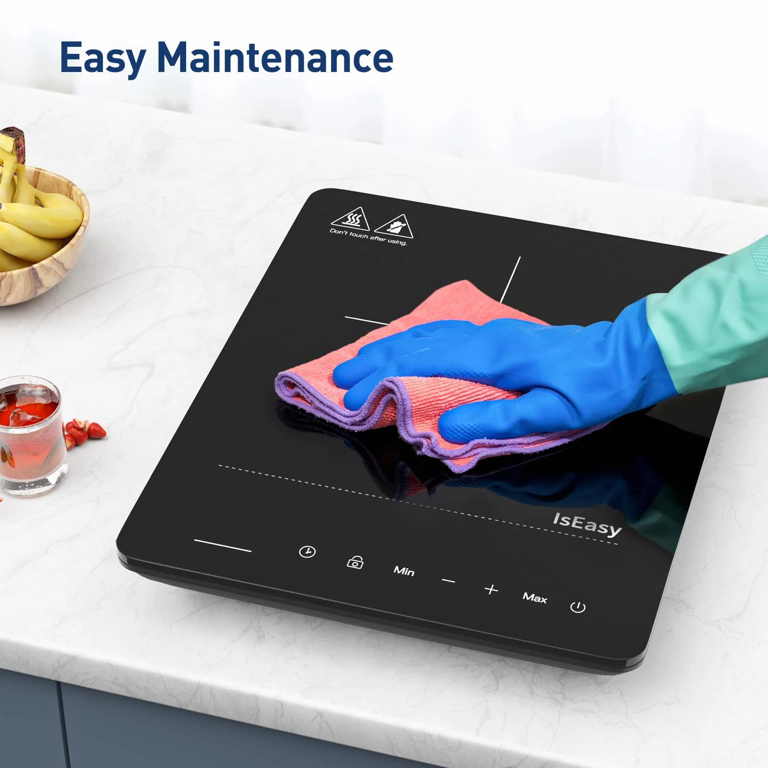 IsEasy pojedyncza płyta kuchenna indukcyjna 2100 W, płyta grzewcza 28 cm, przenośna z zabezpieczeniem przed dziećmi, 9 stopni ogrzewania, 8-godzinny timer, funkcja max/min, czarna