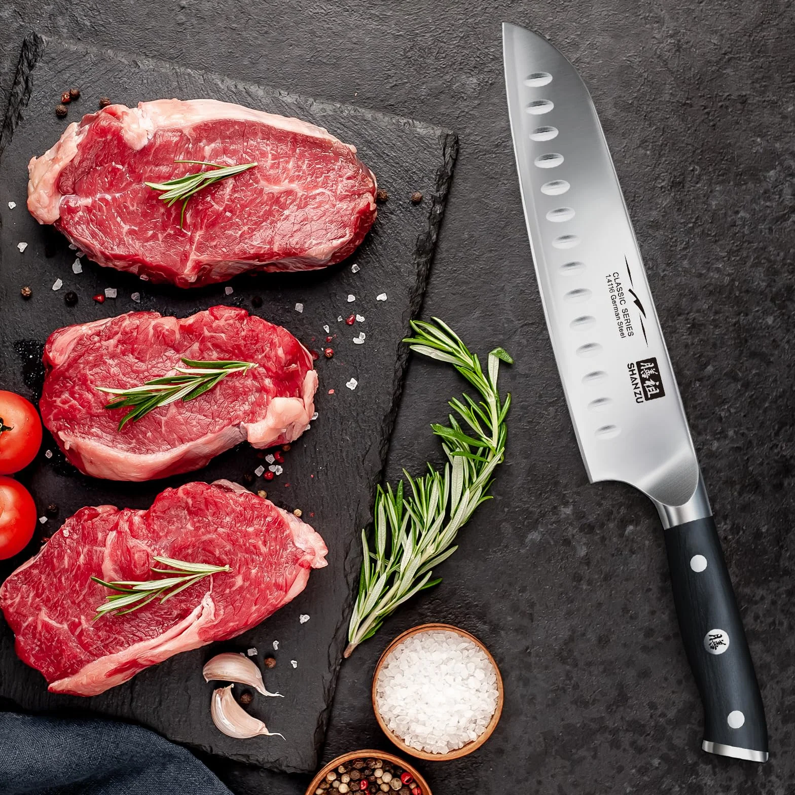 Nóż szefa kuchni Nóż kuchenny, Nóż szefa kuchni SHAN ZU Santoku Niemiecka stal nierdzewna Ostre ostrze noża 18cm Ergonomiczny uchwyt Pudełko na prezent