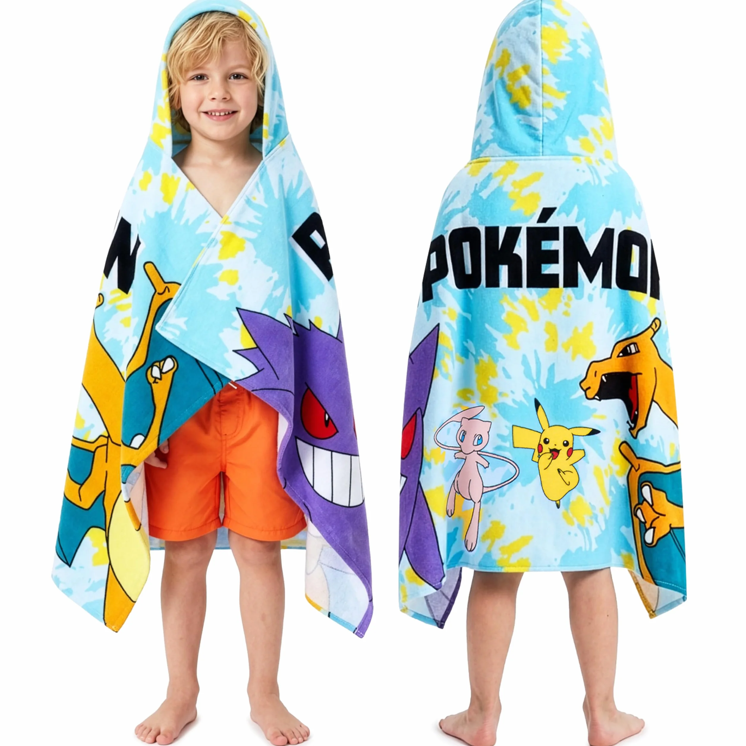 Pokemon Ręcznik plażowy z kapturem dla dzieci bawełniane ponczo niebieski 6-14 lat