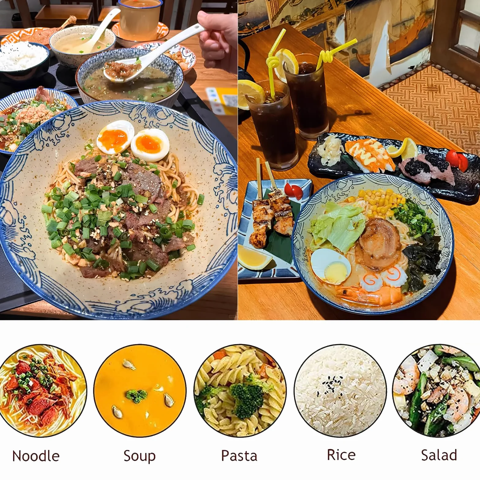 2 zestawy ceramiczna miska na ramen 1200 ml, zestaw misek ramenowych 1200 ml, duża japońska miska na zupę z makaronem, z pałeczkami i łyżką, do zupy ramenowej, makaronu, Macedonii, ryżu