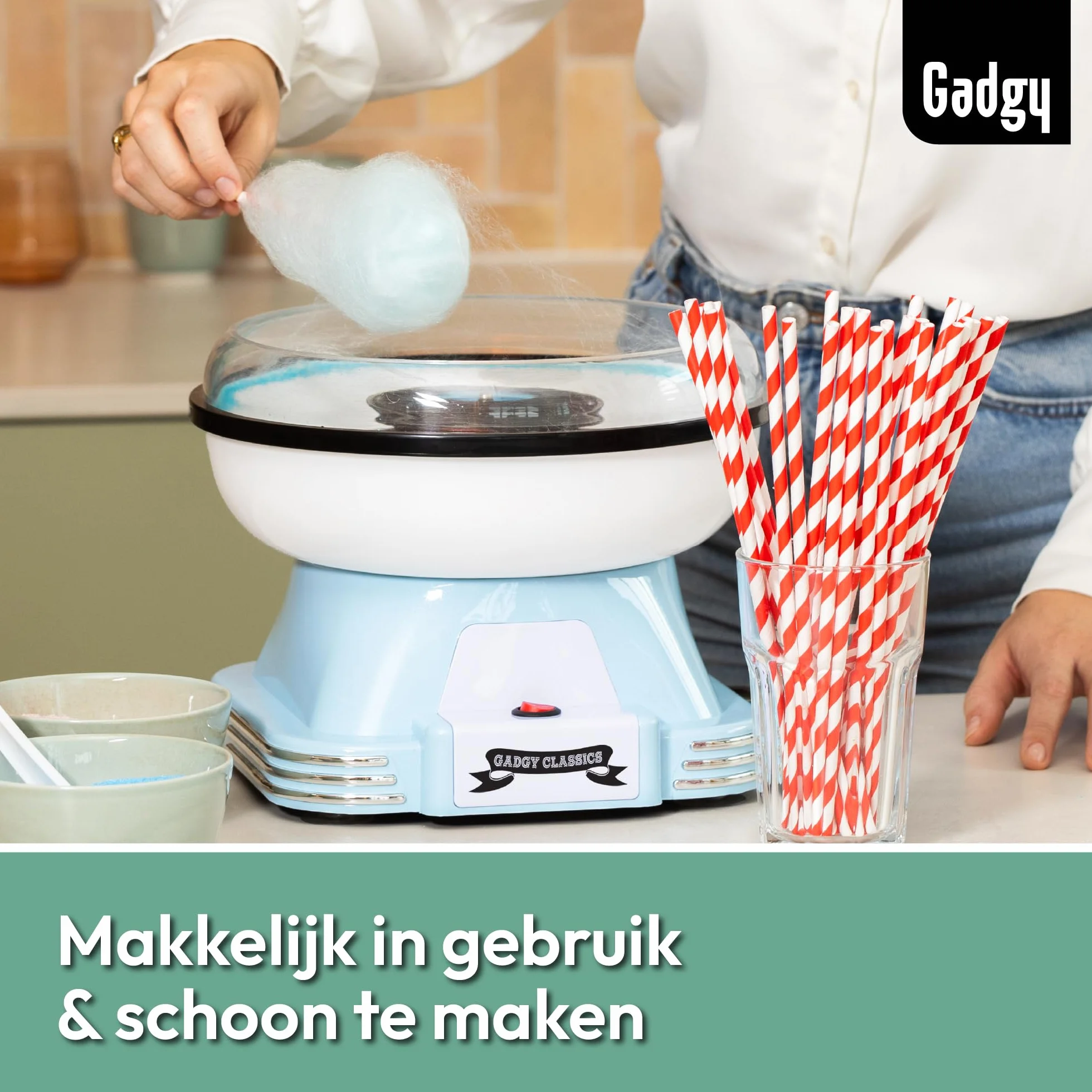 Maszyna do waty cukrowej Gadgy - Retro maszyna do waty cukrowej - Maszyna do waty cukrowej z patyczkami i łyżeczką do odmierzania - Wysokość 22 cm Czerwony