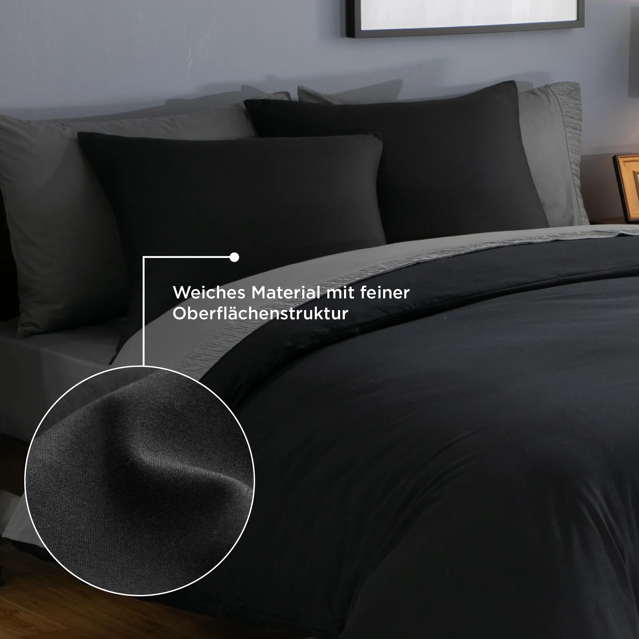 BEDSURE Pościel 200x200 cm 3-częściowa czarna ÖKO-TEX mikrofibra poliestrowa zamek błyskawiczny