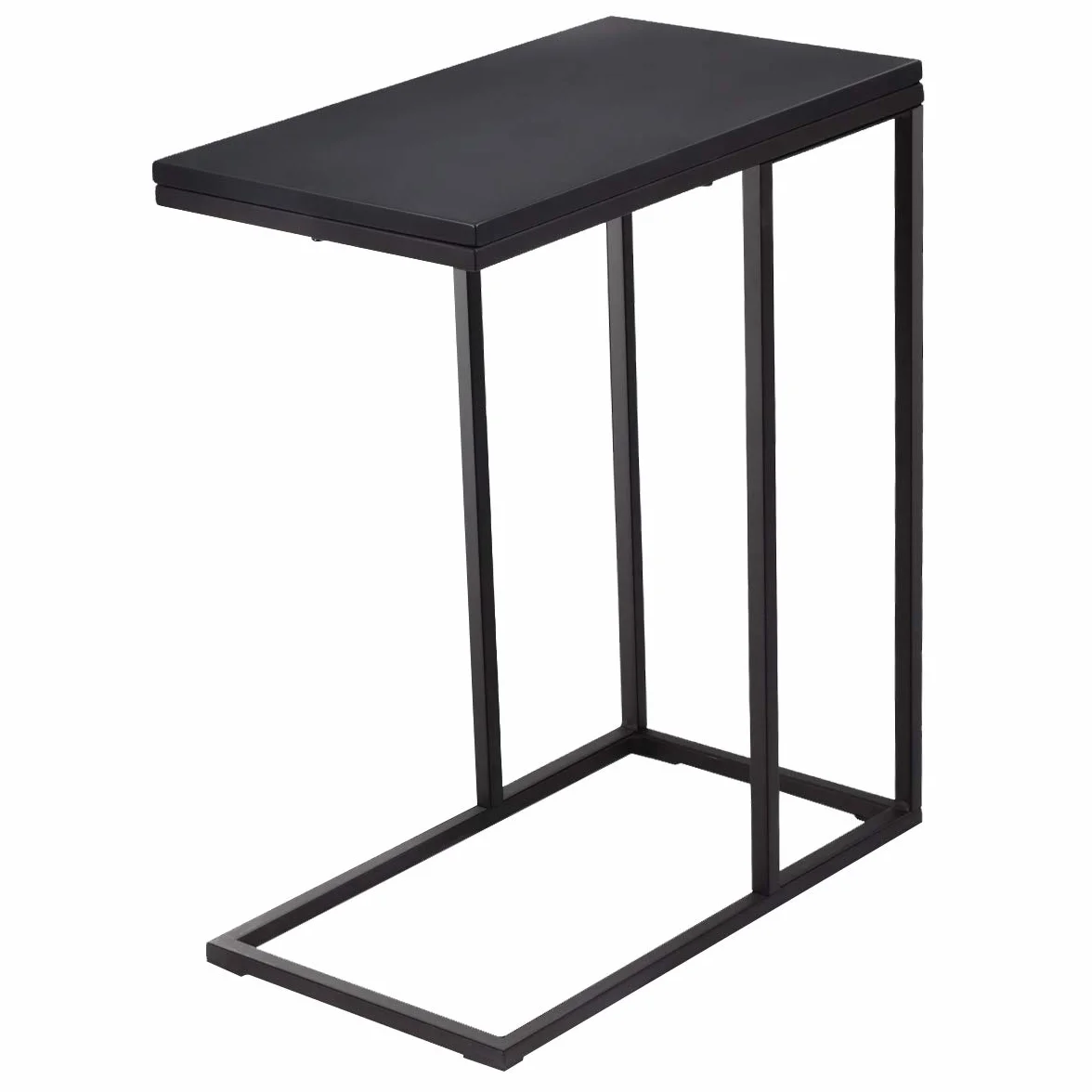 GIANTEX Stolik pomocniczy w kształcie litery C, stolik kawowy, prostokątny, drewniany z metalowym stelażem, stolik pod telefon, stolik nocny do salonu i sypialni, czarny