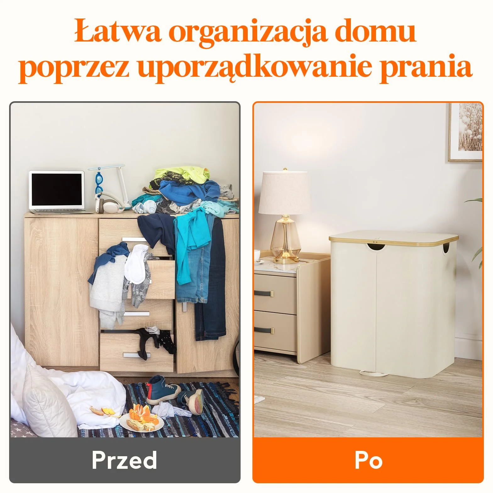 Lifewit 120L Kosz na Pranie z Pokrywą i Bambusowymi Uchwytami - Duży Składany z Wyjmowaną Torbą do Sypialni, Łazienki, Akademika, Pralni - Beżowy