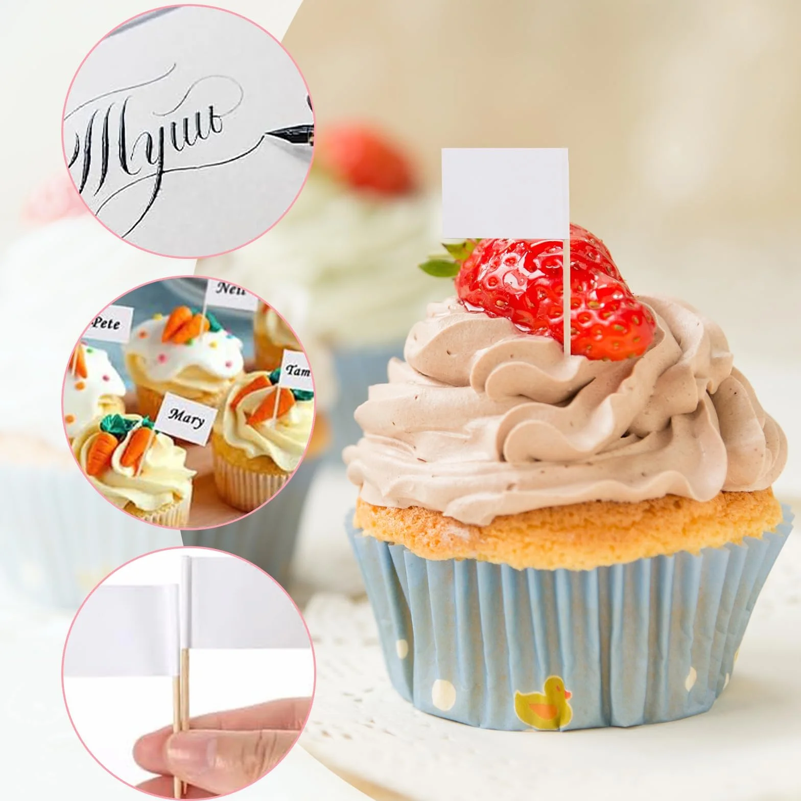 NIYATA 100 szt. flag Kraft Cure zębów, mini etykiety, flaga wykałaczki, etykieta z serem na wesele (białe)