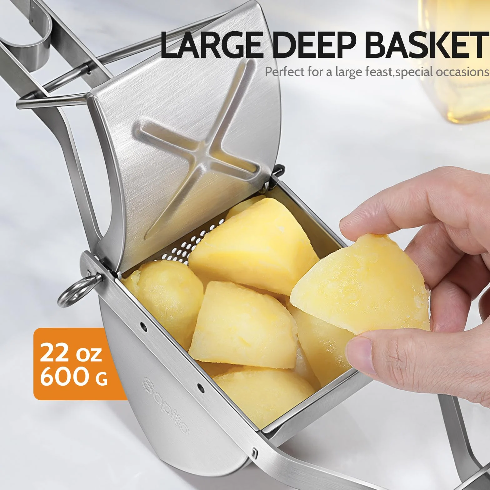 Praska do ziemniaków, praska do ziemniaków Sopito ze stali nierdzewnej z silikonowym uchwytem, do puree ziemniaczanego, dżemu, warzyw, owoców