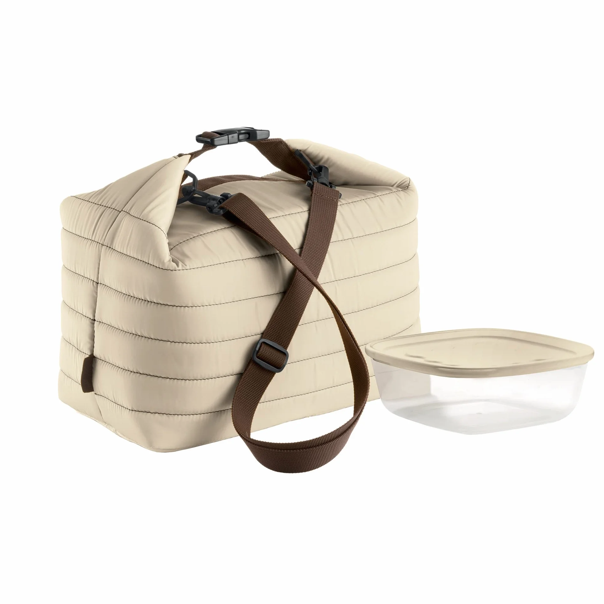 Guzzini - On The Go, Duża torba termiczna z pojemnikiem - Glina, torba 30 x 18 x h30 cm, pojemnik 19,6 x 19,6 x h7 cm, 1400 cc - 03290379