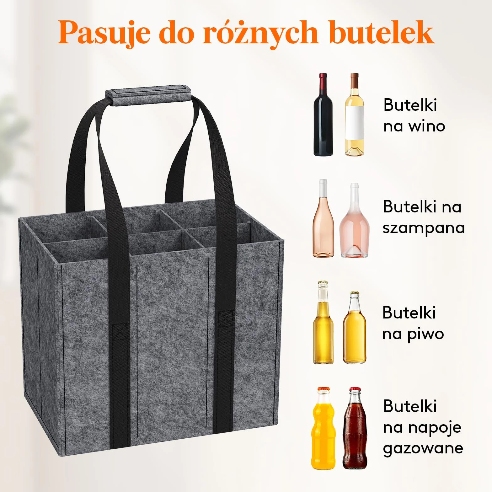 Lifewit Filcowa torba na butelki, składana filcowa torba do przenoszenia butelek z uchwytem na wino, szary, Für 6 Flaschen, Nowoczesny