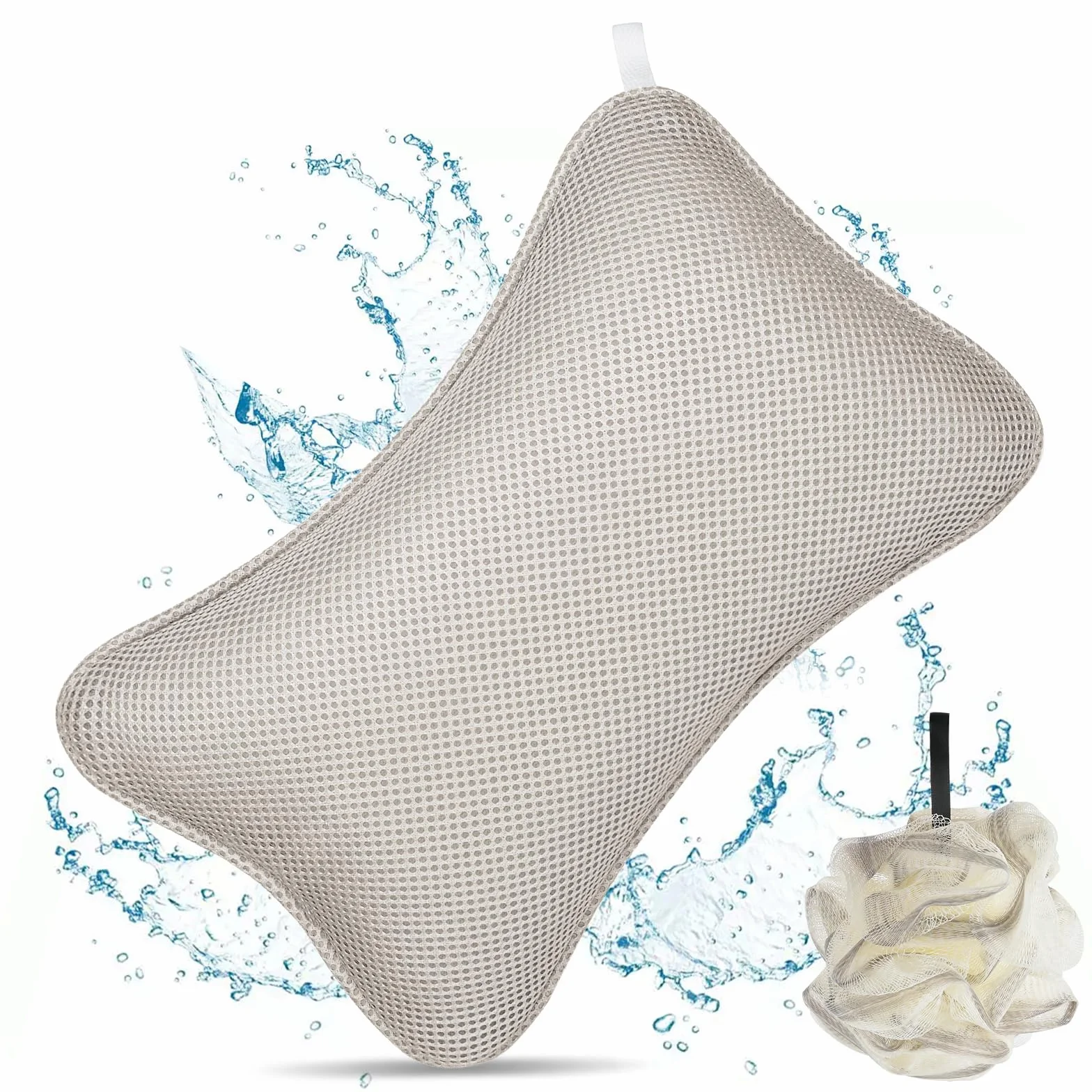 Poduszka do wanny, luksusowy zestaw poduszki do wanny 4D i piłki do kąpieli, ergonomiczna siatkowa poduszka do wanny SPA, z antypoślizgowymi przyssawkami, ergonomiczny zagłówek domowego spa do