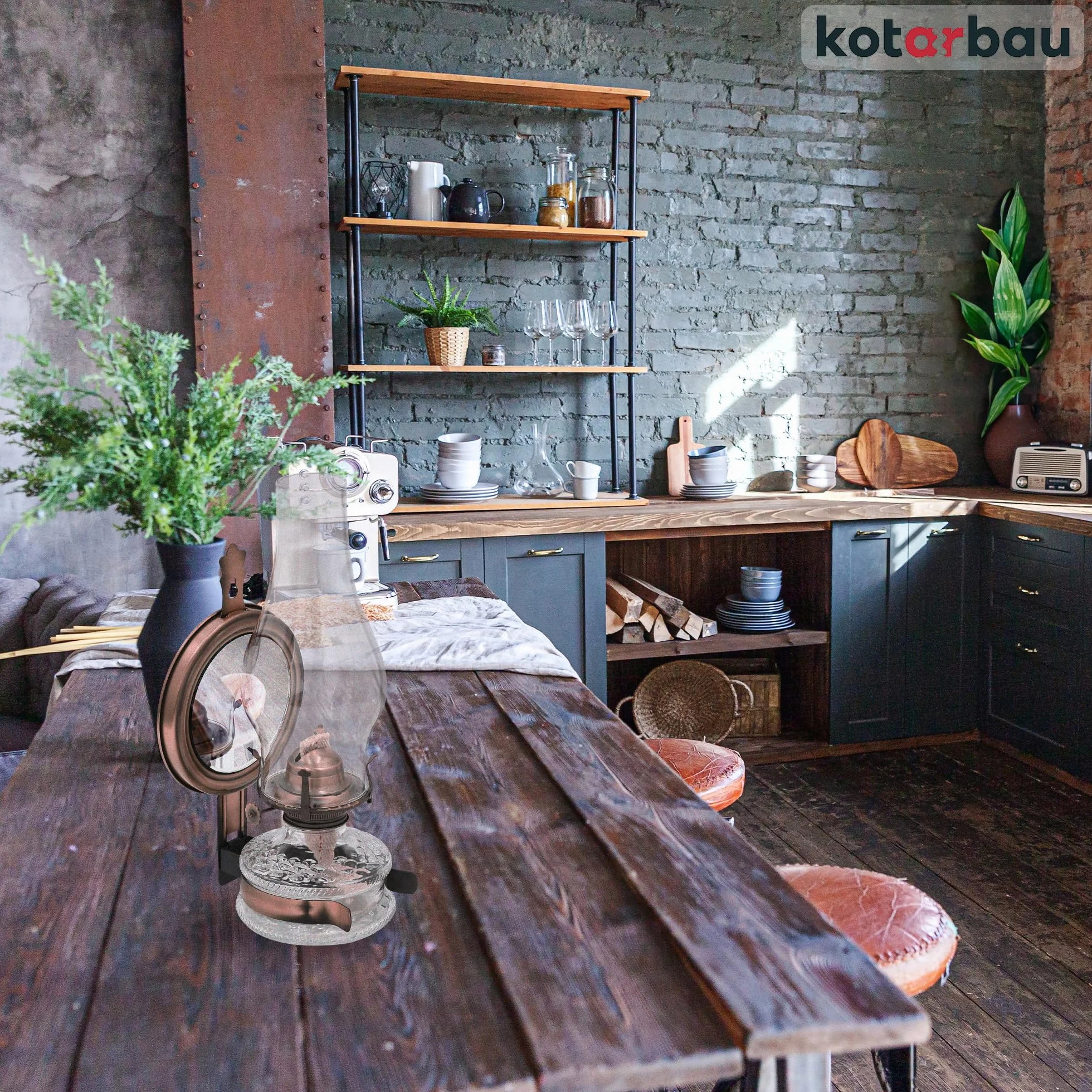 KOTARBAU ® Lampa naftowa 31cm z lustrem Stara miedź