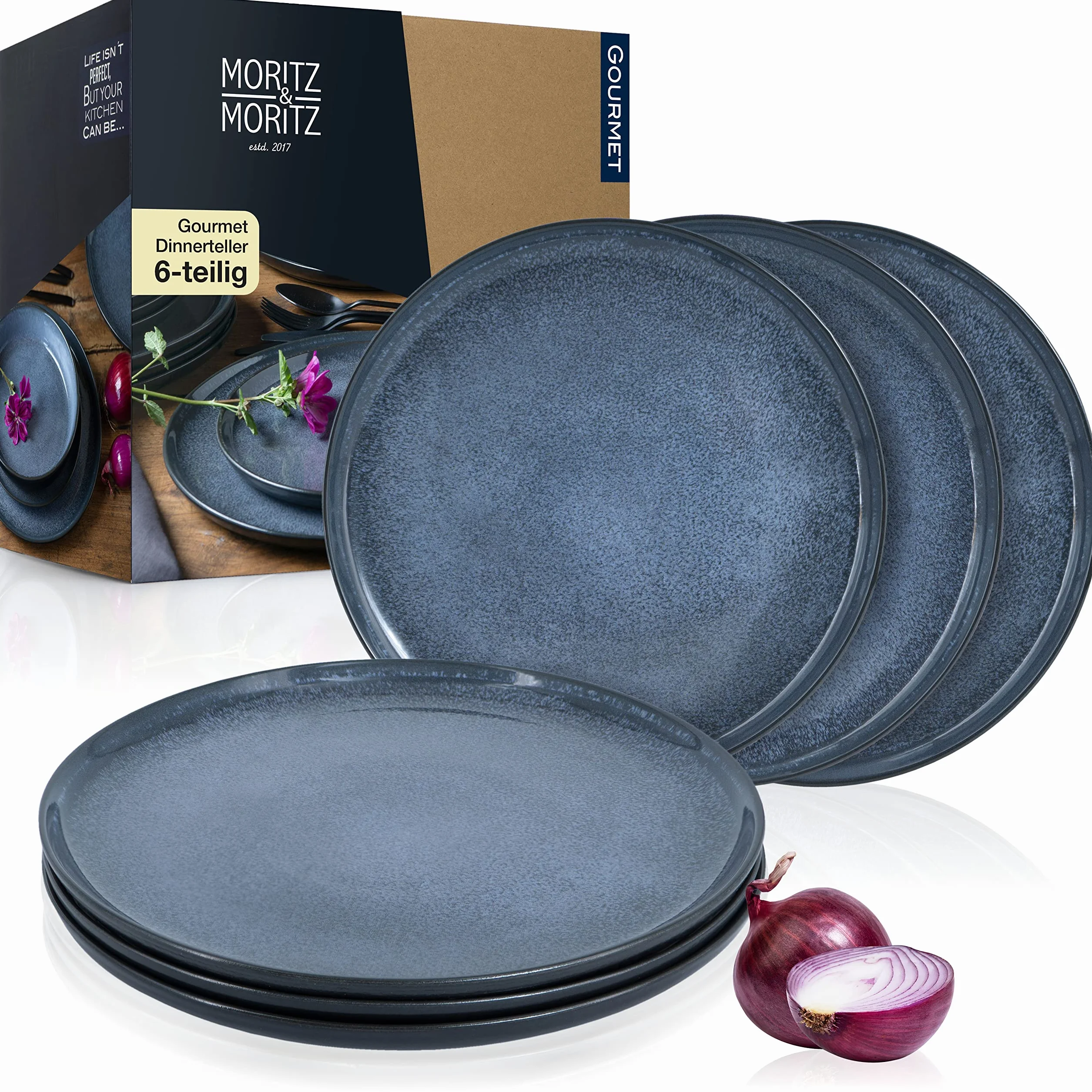Moritz & Moritz zestaw 6 talerzy obiadowych porcelana niebieski do zmywarki i mikrofali
