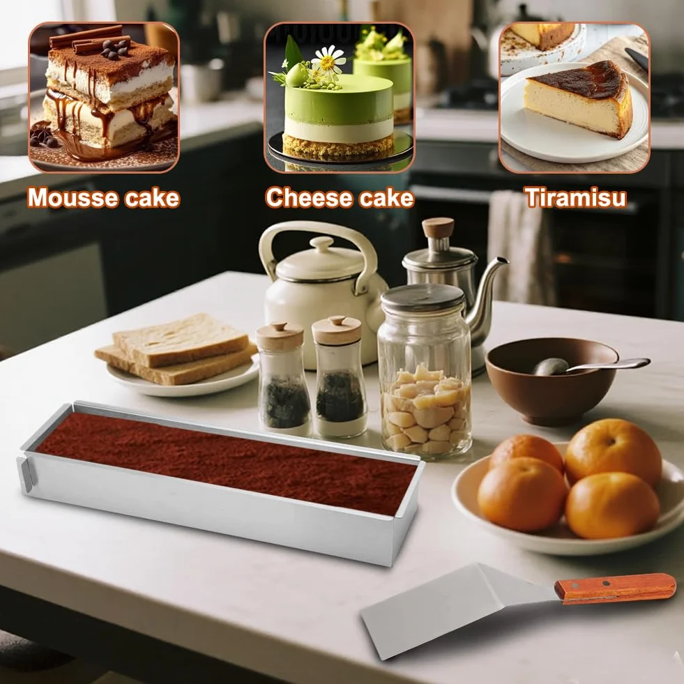 Foremka prostokątna do Tiramisu, Regulowana prostokątna forma do musu na ciasto kanciaste do przygotowywania tortów, pieczenia tostów, chleba, warstwowych ciast na urodziny, imprezę, Święta