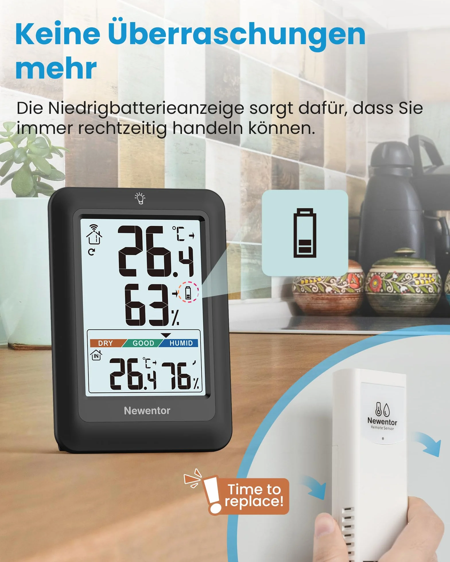 Newentor MAX MIN termometr do użytku wewnątrz i na zewnątrz, 24/48 godz., higrometr, miernik wilgotności powietrza z komfortem powietrza, stacja pogodowa, radiowa z czujnikiem zewnętrznym, termometr
