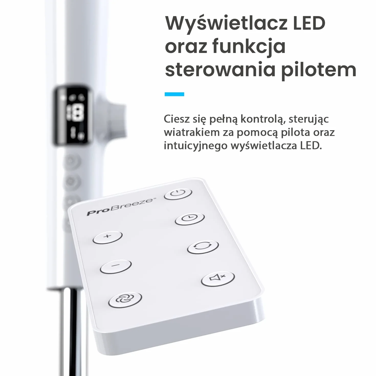 Pro Breeze Wiatrak Stojący Oscylujący 28W, Duży Pionowy Cichy Wentylator Podłogowy z Silnikiem DC, 40cm, 26 Prędkości, Biały