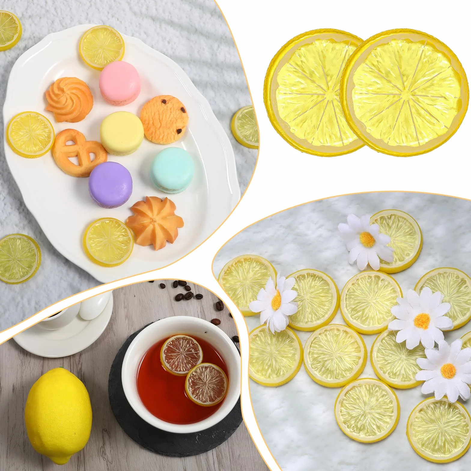Lusofie 25 sztuk mini plasterków cytryny, imitacja plastiku, dekoracja z tworzywa sztucznego, plasterki cytryny, dekoracyjne na festiwal, imprezę, do dekoracji koszyka, do domu
